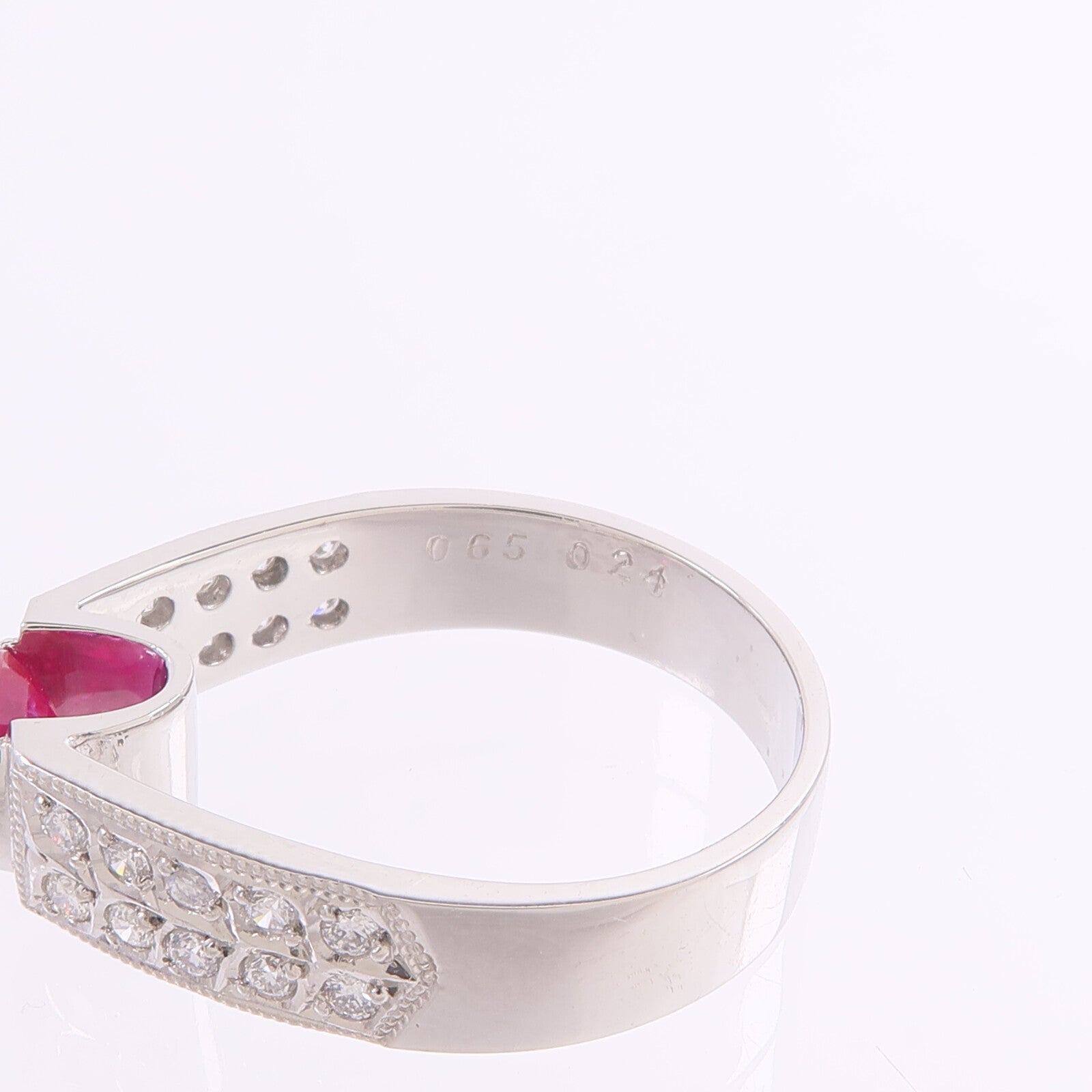 JEWELRY 【激減優惠】PT900鉑金Ruby Diamond Ring紅寶石/鑽石戒指