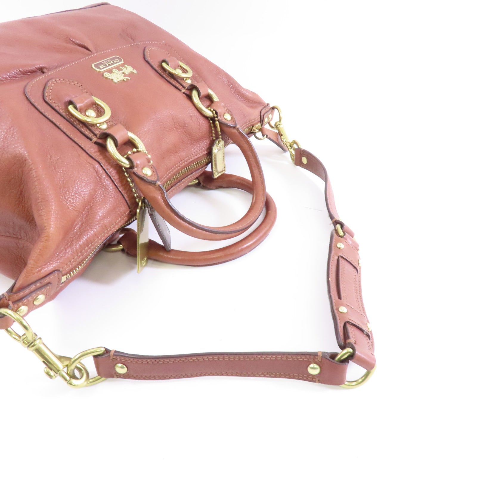 COACH 牛皮皮革2 Way Shoulder金扣手挽肩背兩用袋啡色