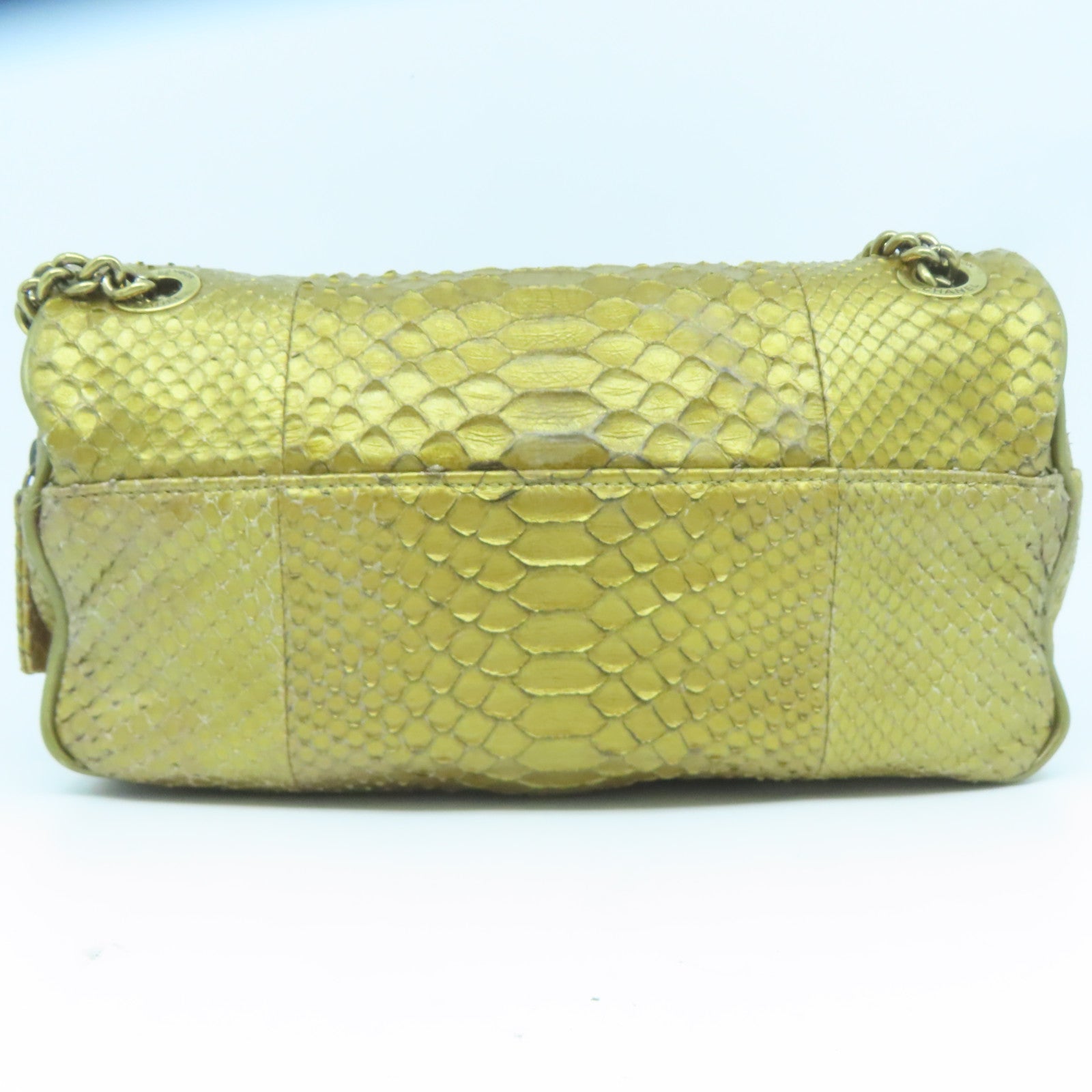 CHANEL 【清倉大減價】蛇皮皮革Chain Shoulder金扣鏈帶肩背袋金色