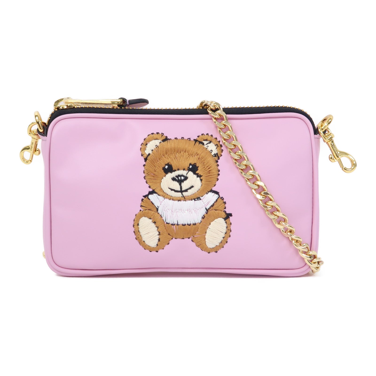 MOSCHINO 皮革Chain Shoulder金扣鏈帶肩背袋粉紅色