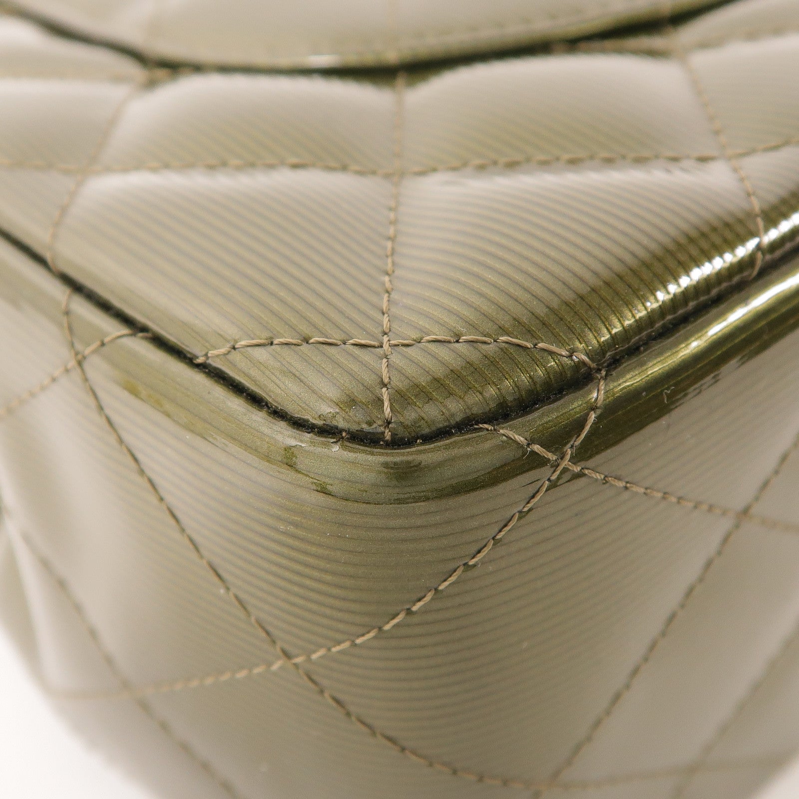 CHANEL CC SHW Large Classic Chain Shoulder Bag Patent Leather Green