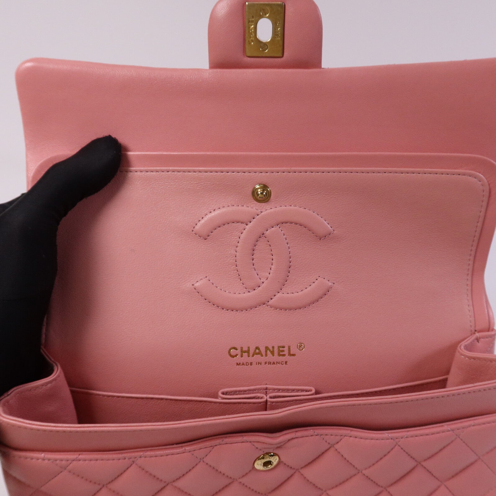 CHANEL 羊皮皮革Classic 25金扣鏈帶手挽肩背兩用袋