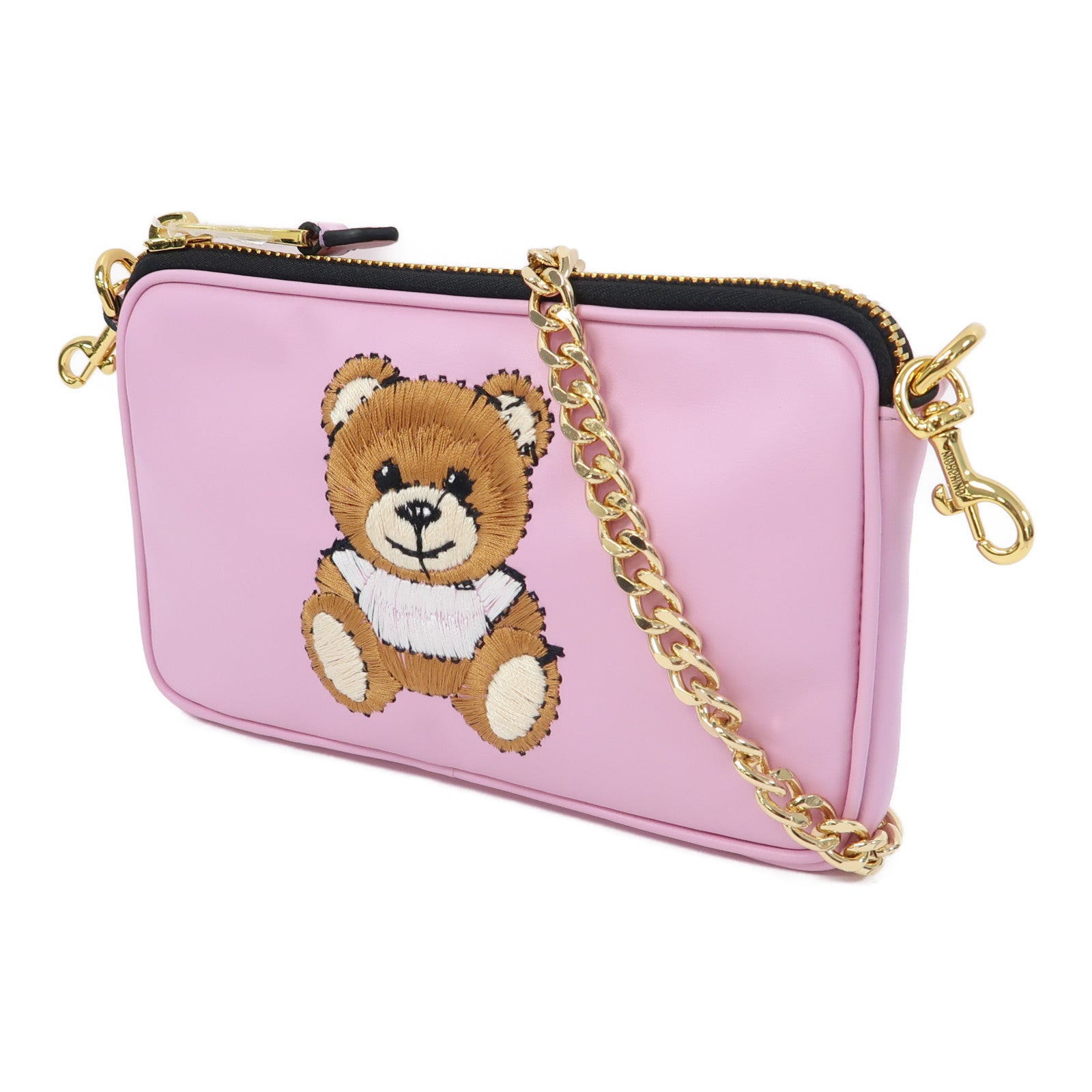 MOSCHINO 皮革Chain Shoulder金扣鏈帶肩背袋粉紅色