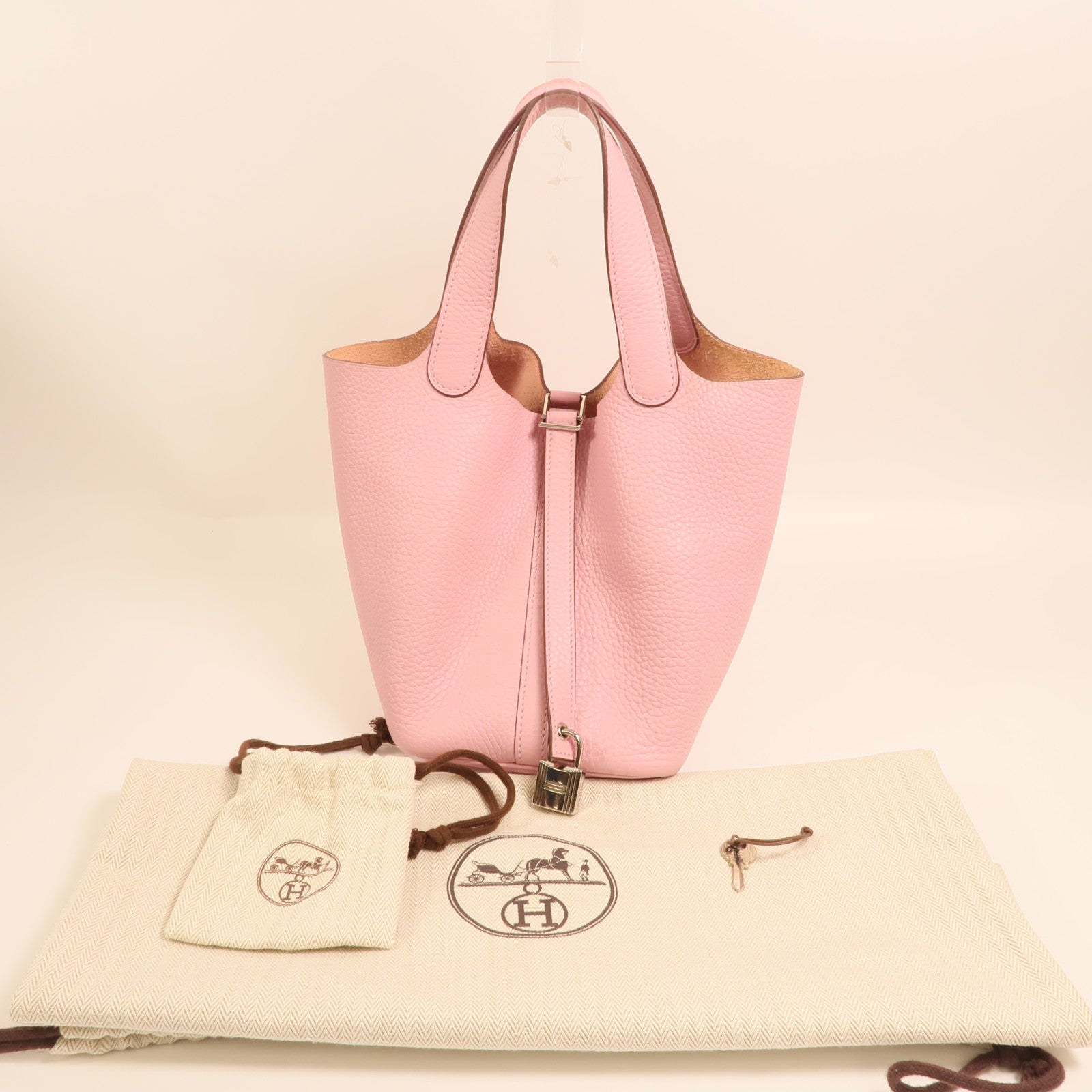 HERMES Clemence皮革Picotin PM銀扣手挽袋Mauve Sylvestre
