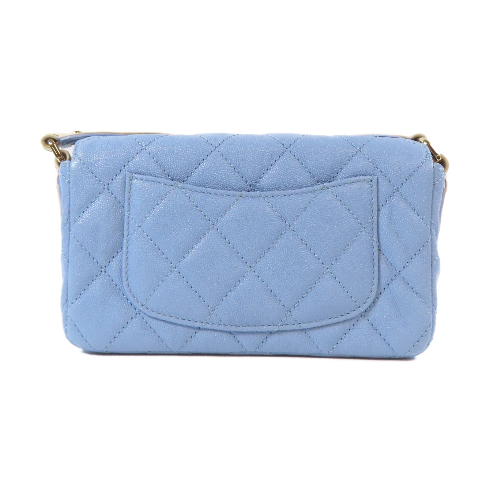 CHANEL 【激減優惠】菱格Caviar皮革Chain Shoulder金扣鏈帶肩背袋藍色/米色