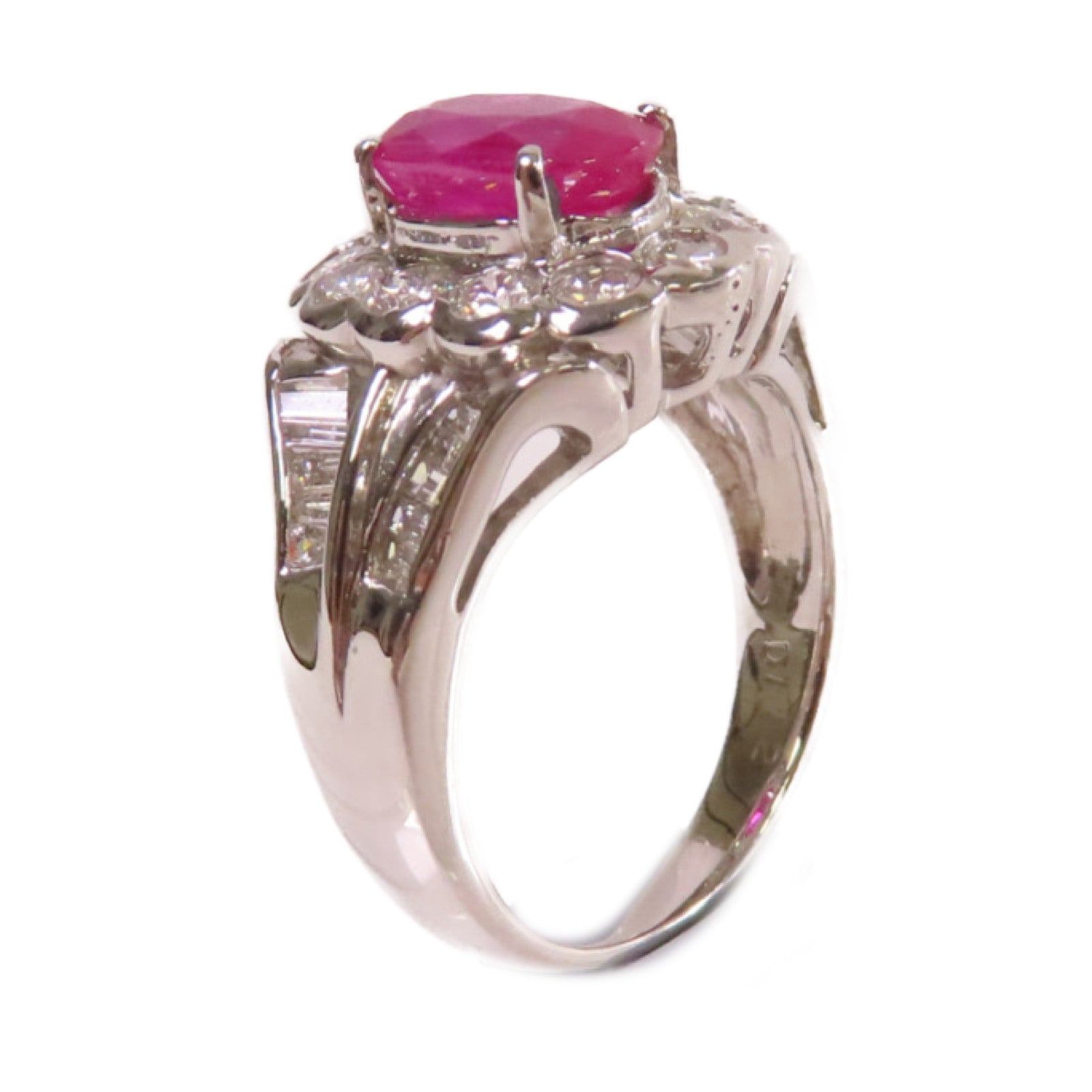 JEWELRY 【激減優惠】PT900鉑金/2.10ct紅寶石/1.12ct鑽石Ruby Ring戒指US#5.5