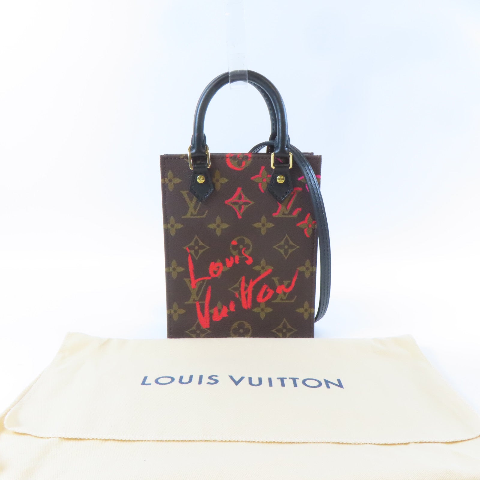 LOUIS VUITTON Monogram Petit Sac Plat金扣手挽肩背兩用袋啡色