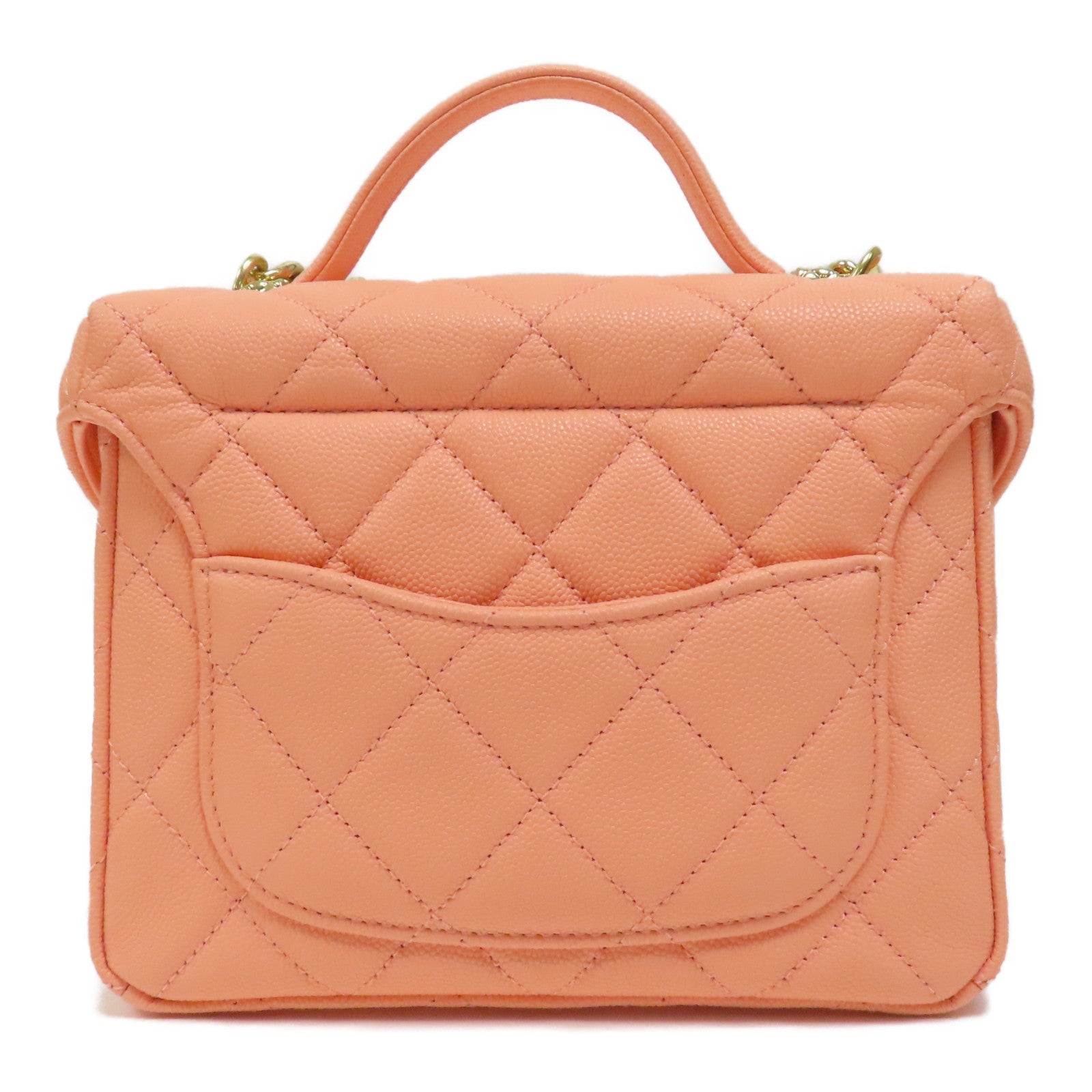 CHANEL 菱格Caviar皮革Chain Shoulder Bag金扣手挽肩背兩用袋粉橙色