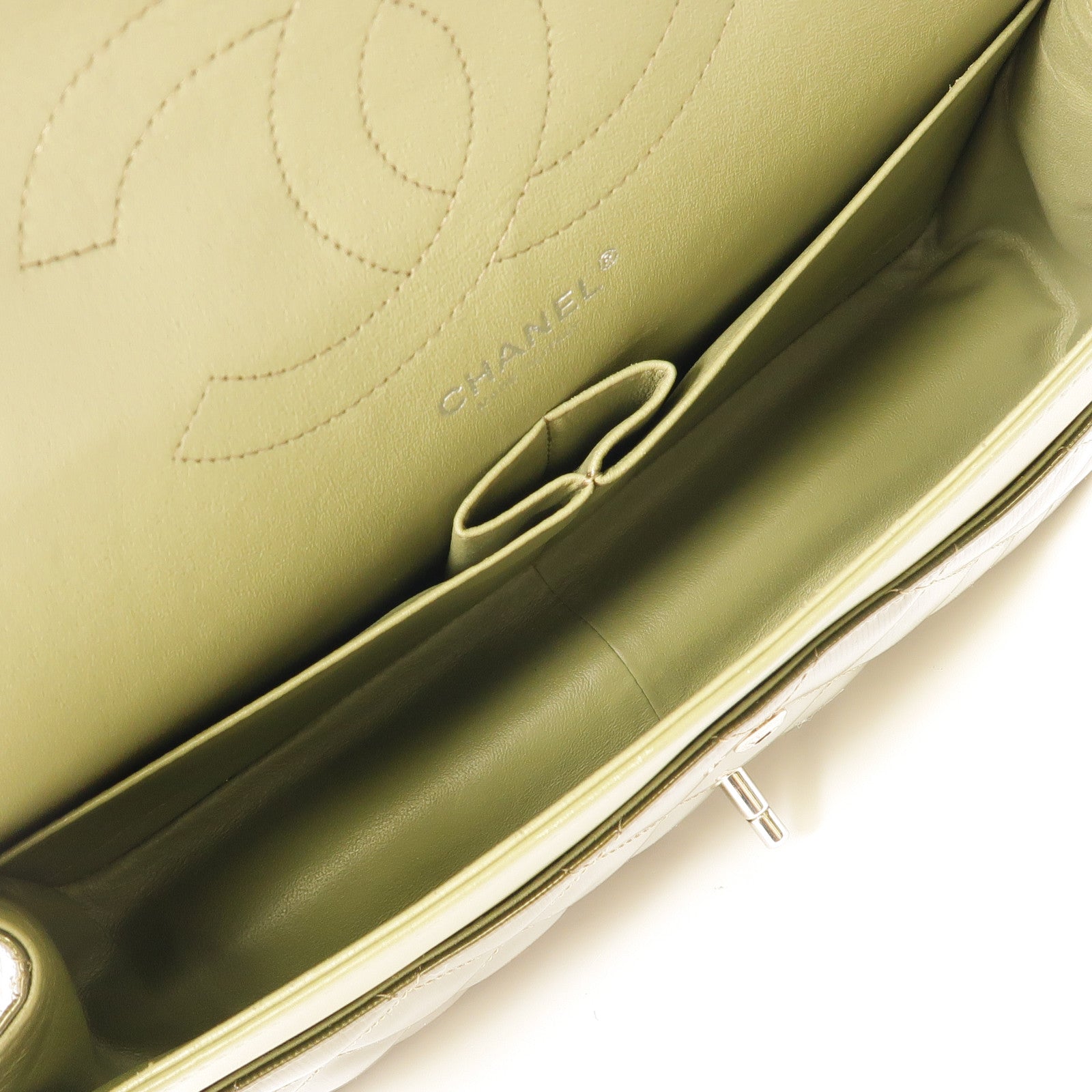 CHANEL CC SHW Large Classic Chain Shoulder Bag Patent Leather Green