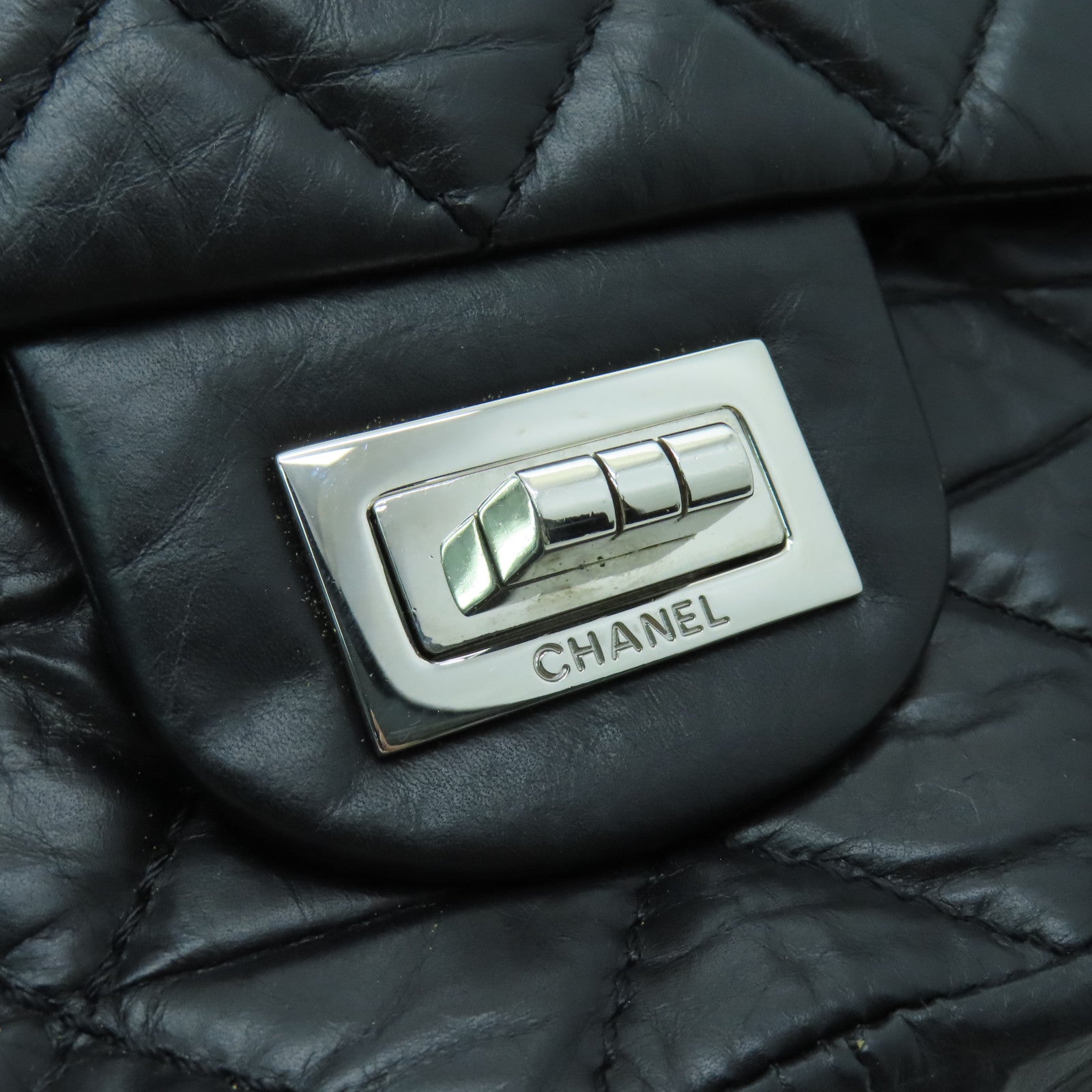 CHANEL 【清倉大減價】牛皮皮革2.55銀扣手挽肩背兩用袋黑色