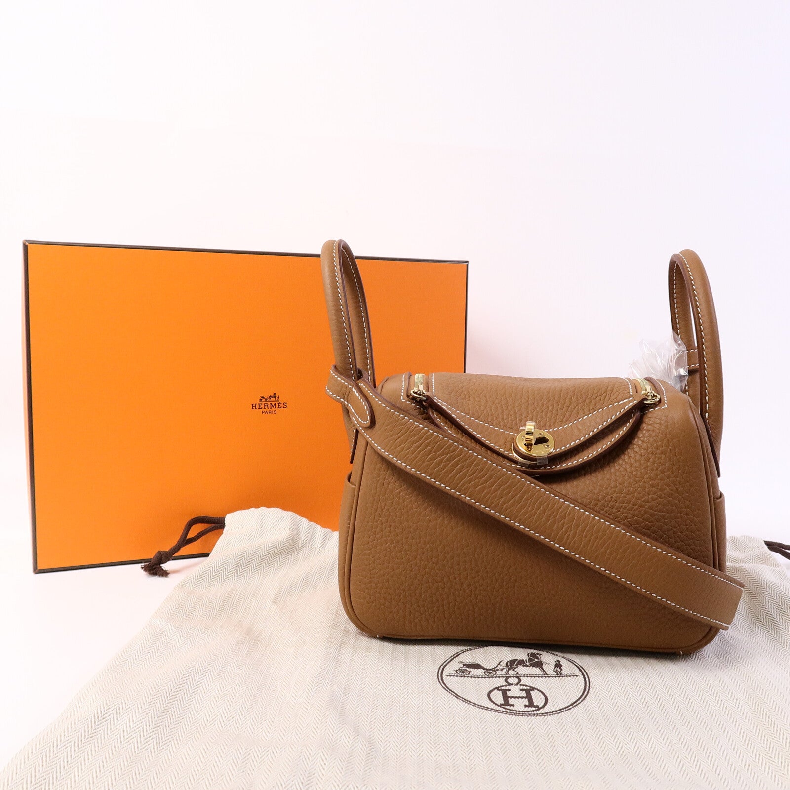 HERMES Clemence皮革Mini Lindy肩背袋Gold