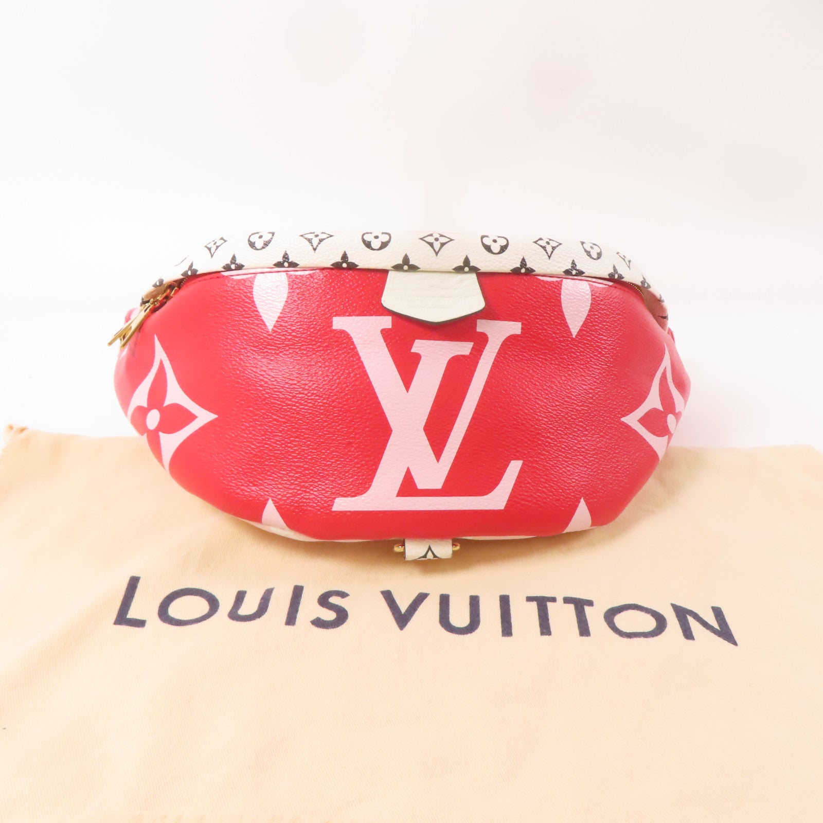 LOUIS VUITTON Monogram Giant Bum Bag金扣腰包紅色/粉紅色/白色