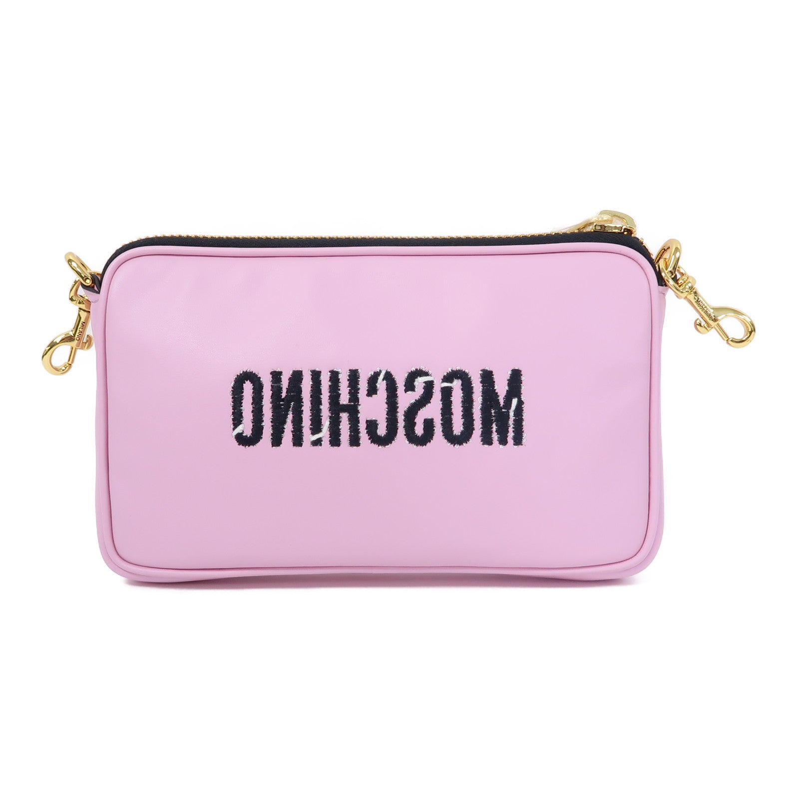 MOSCHINO 皮革Chain Shoulder金扣鏈帶肩背袋粉紅色