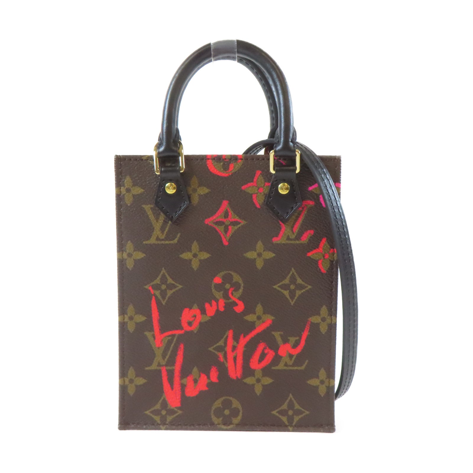 LOUIS VUITTON Monogram Petit Sac Plat金扣手挽肩背兩用袋啡色
