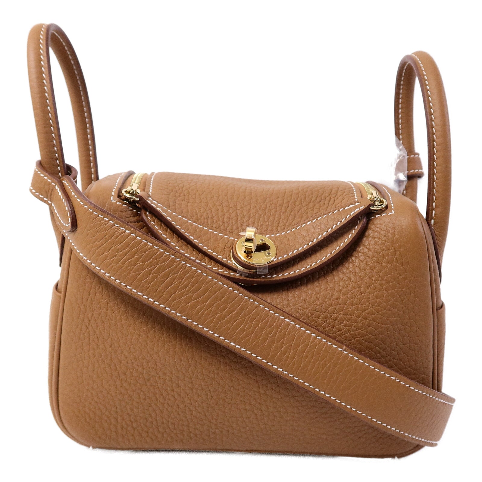 HERMES Clemence皮革Mini Lindy肩背袋Gold