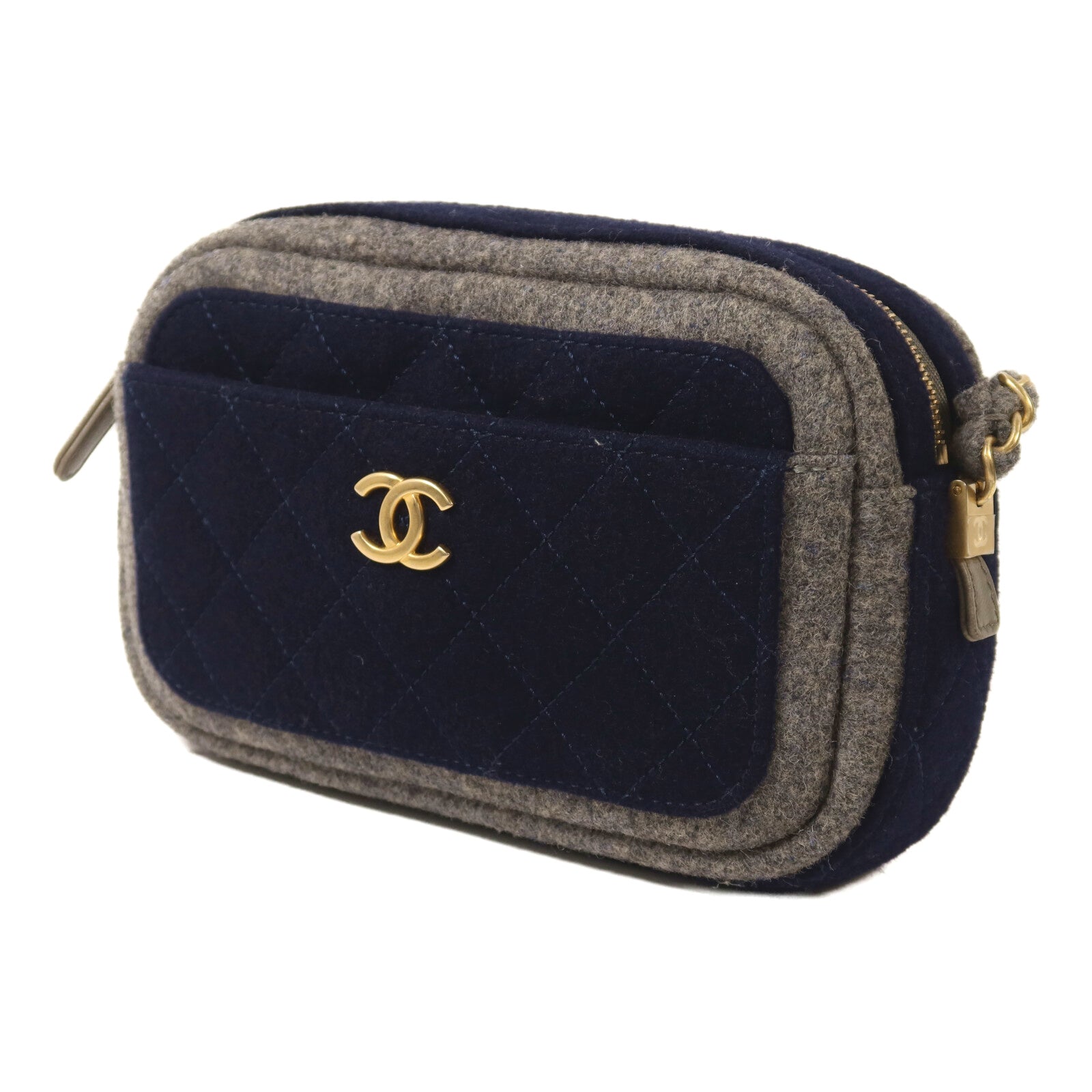 CHANEL 羊毛Chain Shoulder鏈帶肩背袋