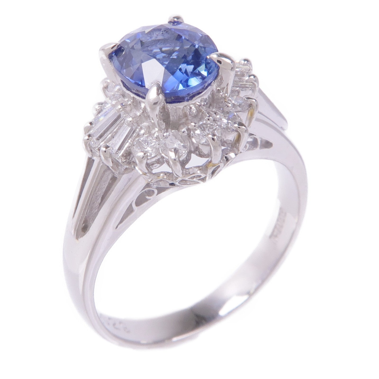 JEWELRY PT900鉑金Sapphire Diamond Ring藍寶石/鑽石戒指US#5.25