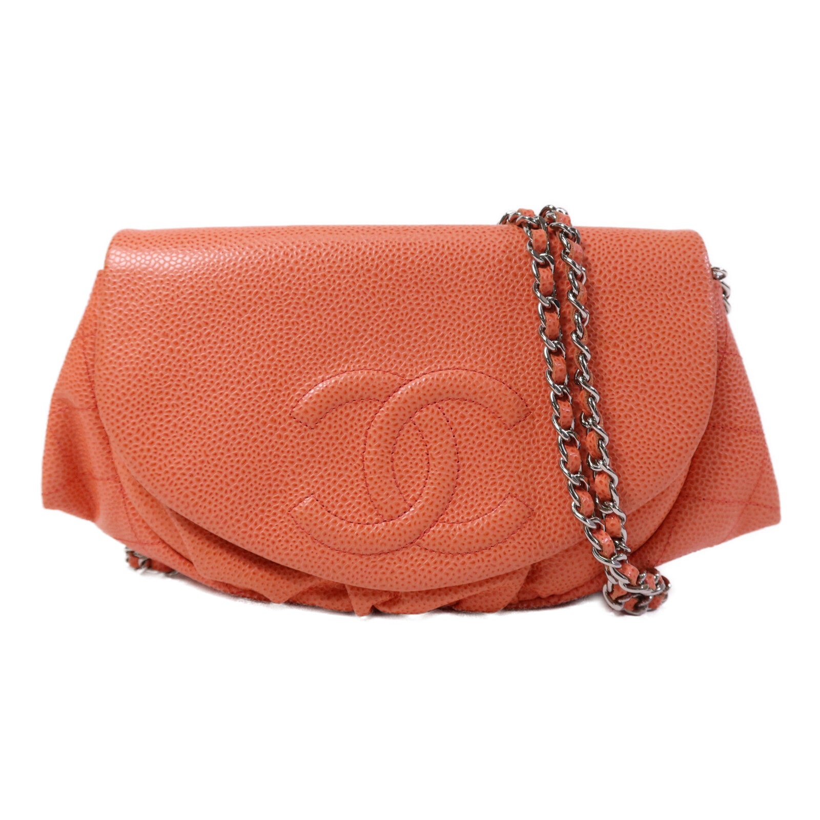 CHANEL 牛皮皮革Half Moon Wallet On Chain銀扣鏈帶肩背袋