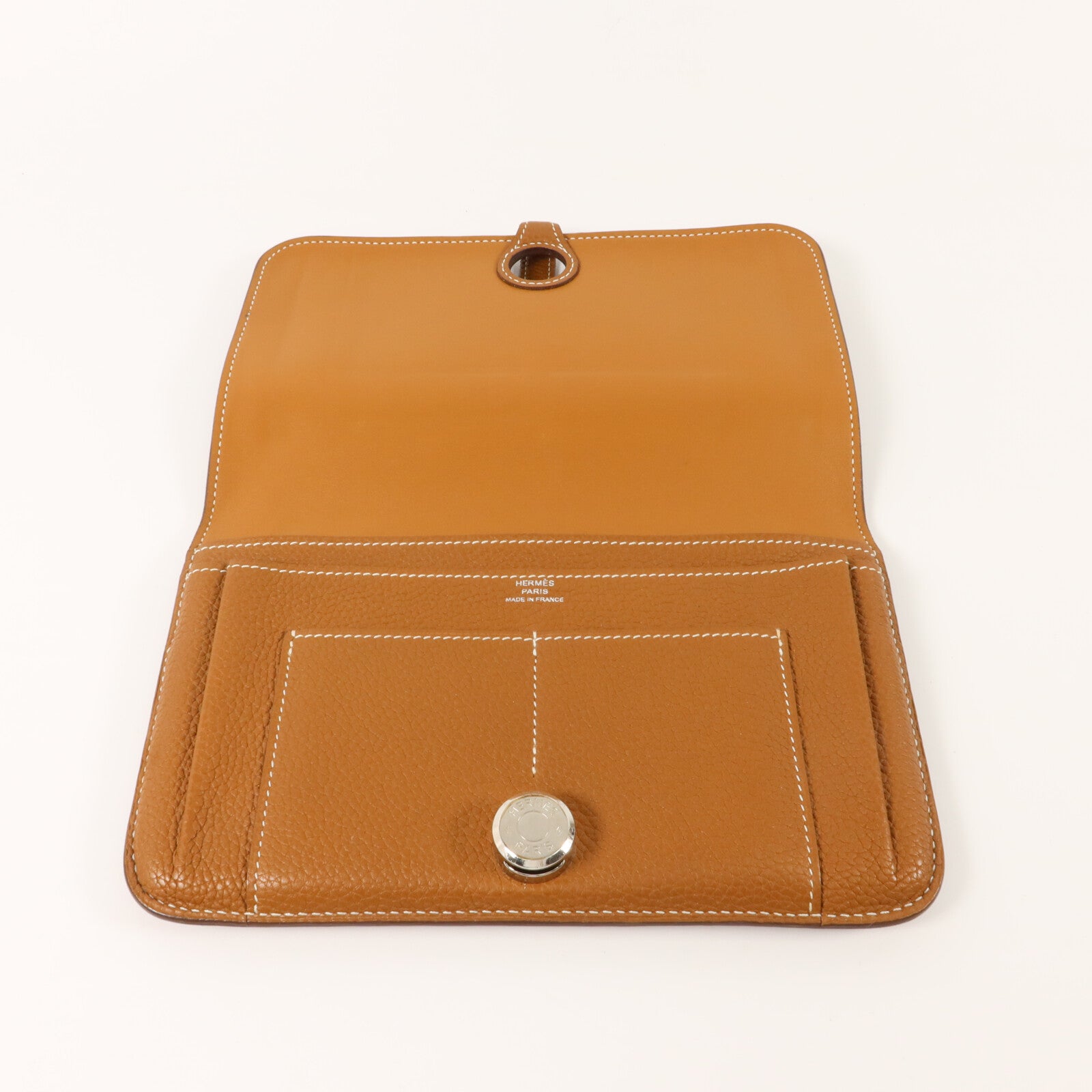 HERMES Togo皮革Dogon Compact長錢包Gold