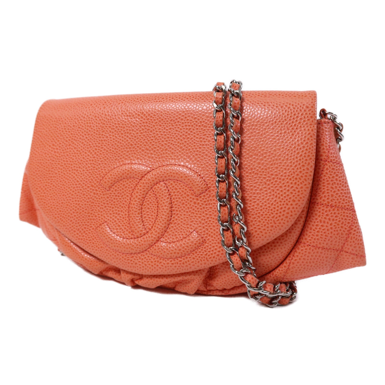 CHANEL 牛皮皮革Half Moon Wallet On Chain銀扣鏈帶肩背袋