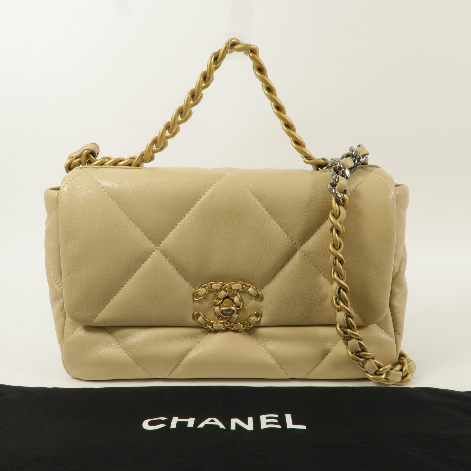 CHANEL 羊皮皮革C19 Small鏈帶手挽肩背兩用袋