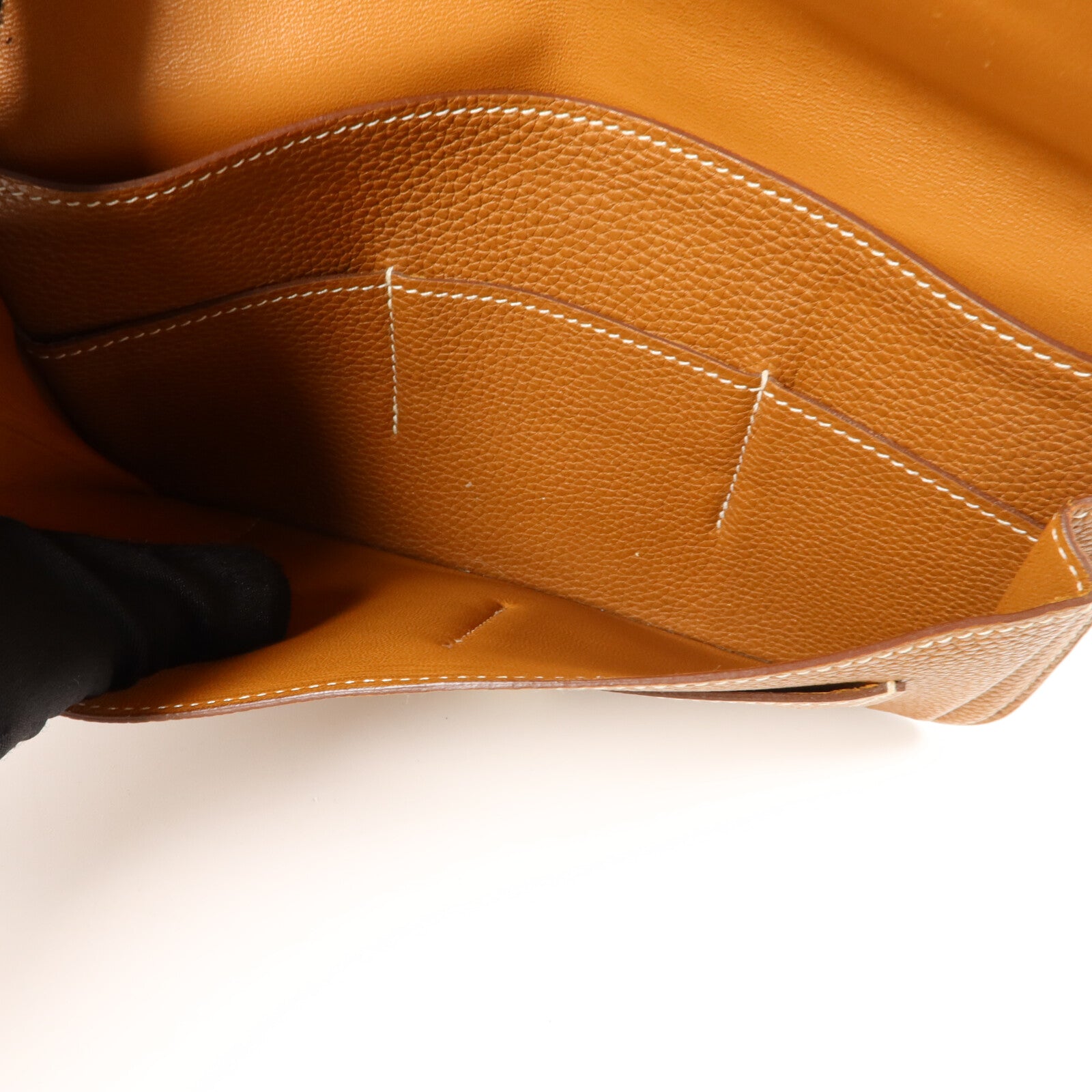 HERMES Togo皮革Dogon Compact長錢包Gold
