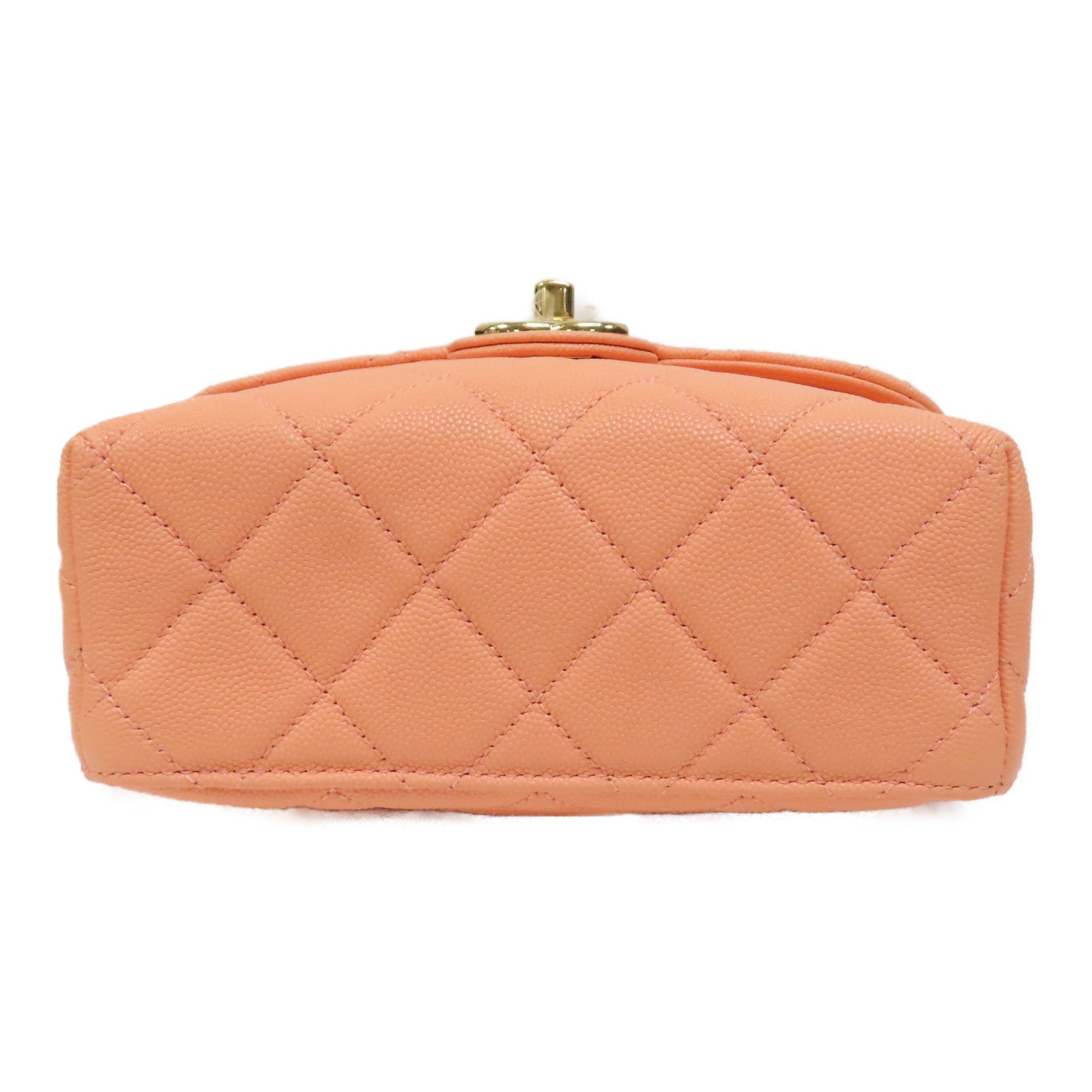 CHANEL 菱格Caviar皮革Chain Shoulder Bag金扣手挽肩背兩用袋粉橙色