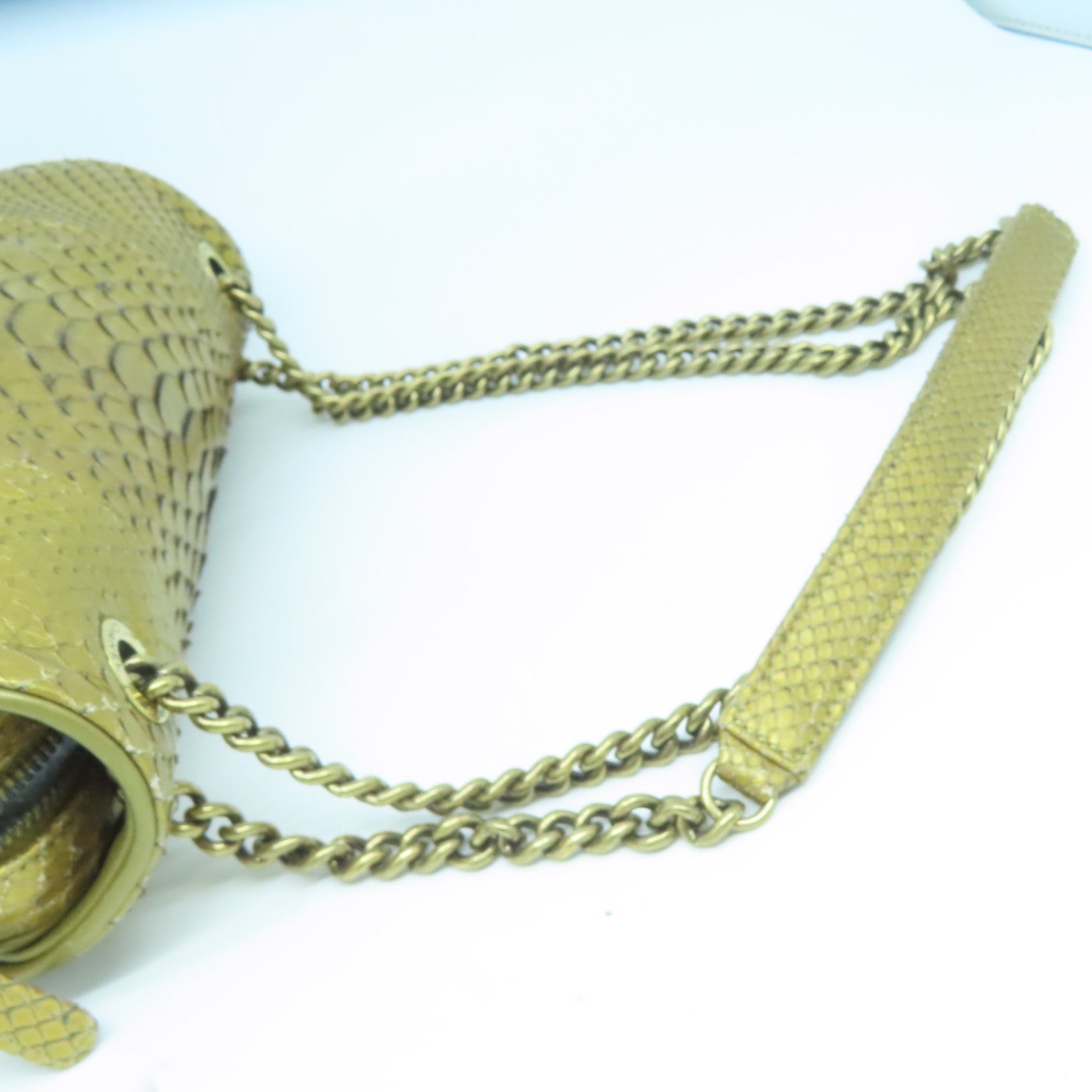 CHANEL 【清倉大減價】蛇皮皮革Chain Shoulder金扣鏈帶肩背袋金色