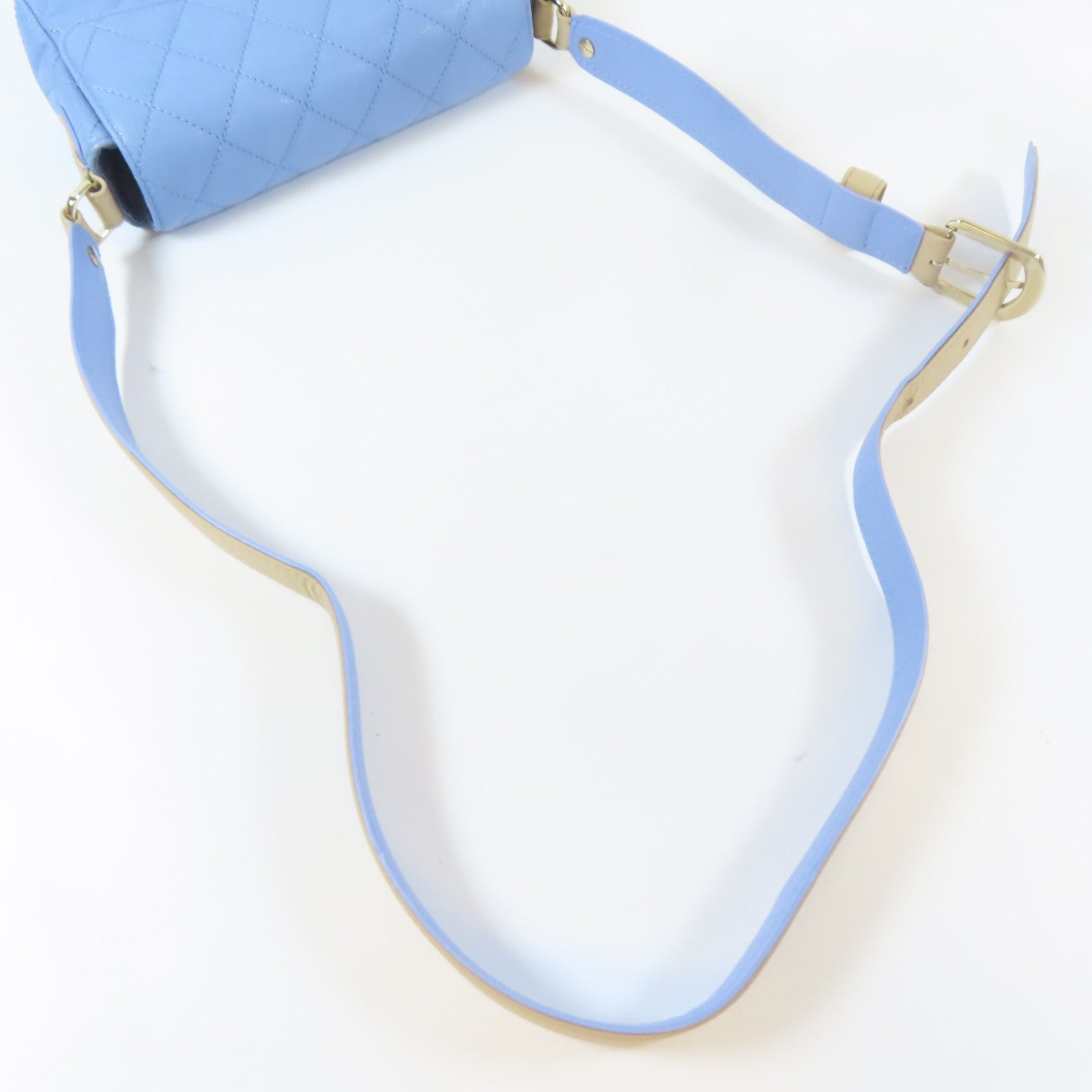CHANEL 【激減優惠】菱格Caviar皮革Chain Shoulder金扣鏈帶肩背袋藍色/米色