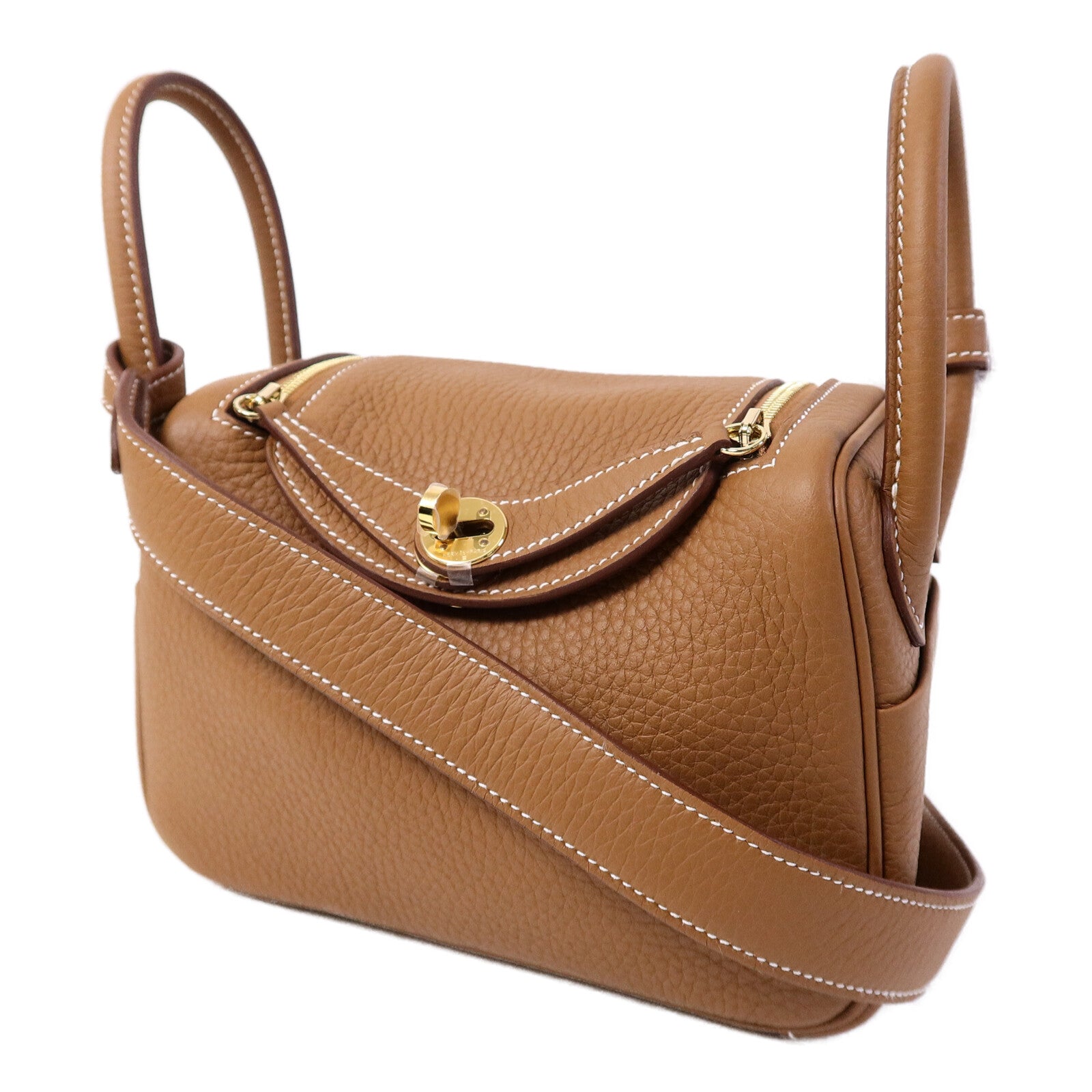 HERMES Clemence皮革Mini Lindy肩背袋Gold