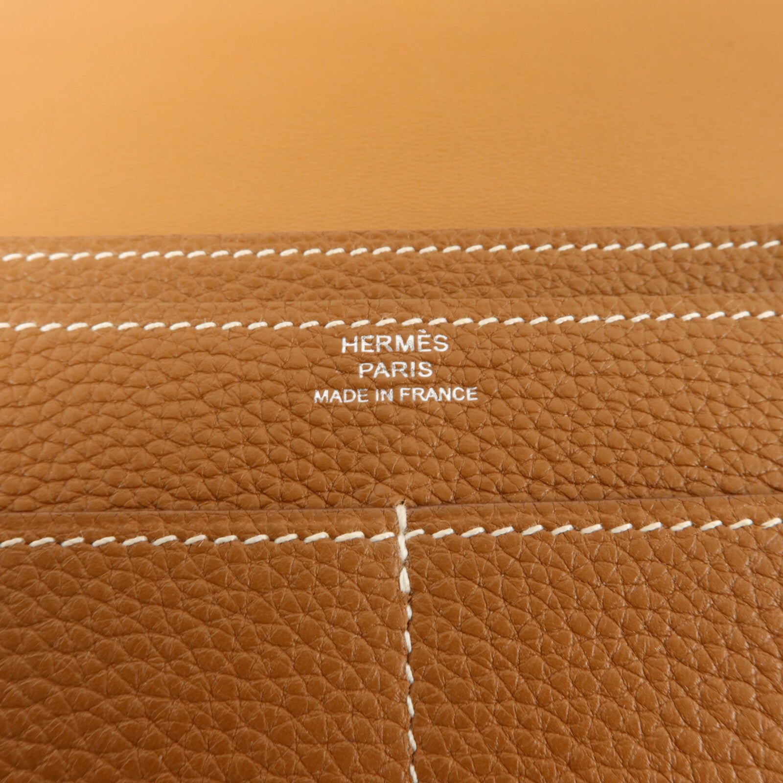 HERMES Togo皮革Dogon Compact長錢包Gold