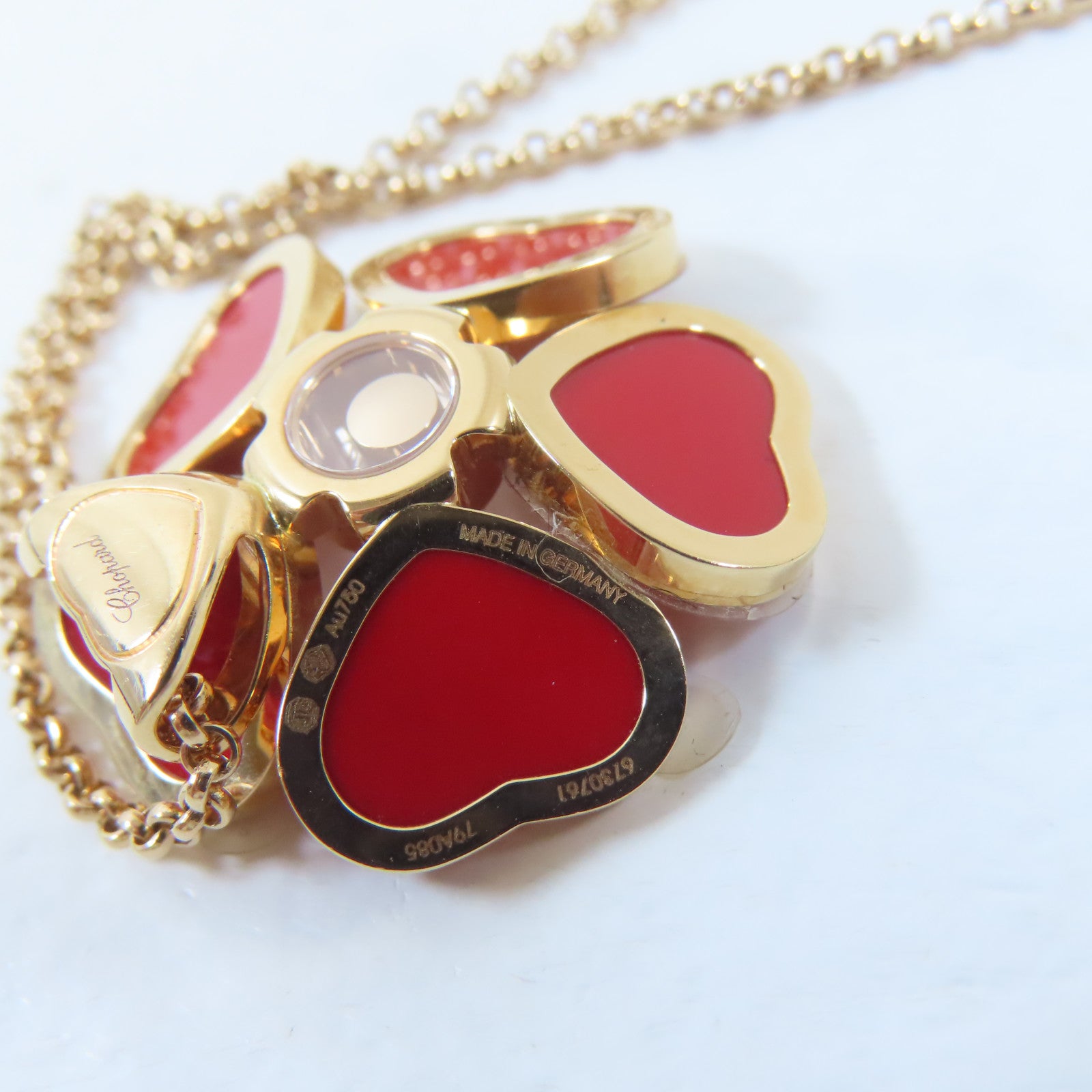 Chopard 18K玫瑰金Happy Hearts Flower Necklace 0.05ct鑽石項鍊#42cm