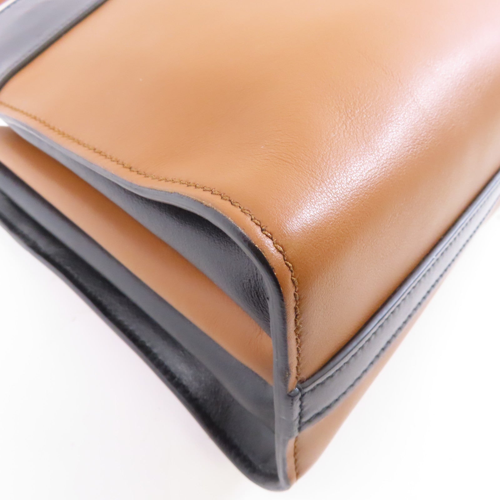 PRADA 【激減優惠】牛皮皮革Shoulder Bag金扣肩背袋啡色/黑色