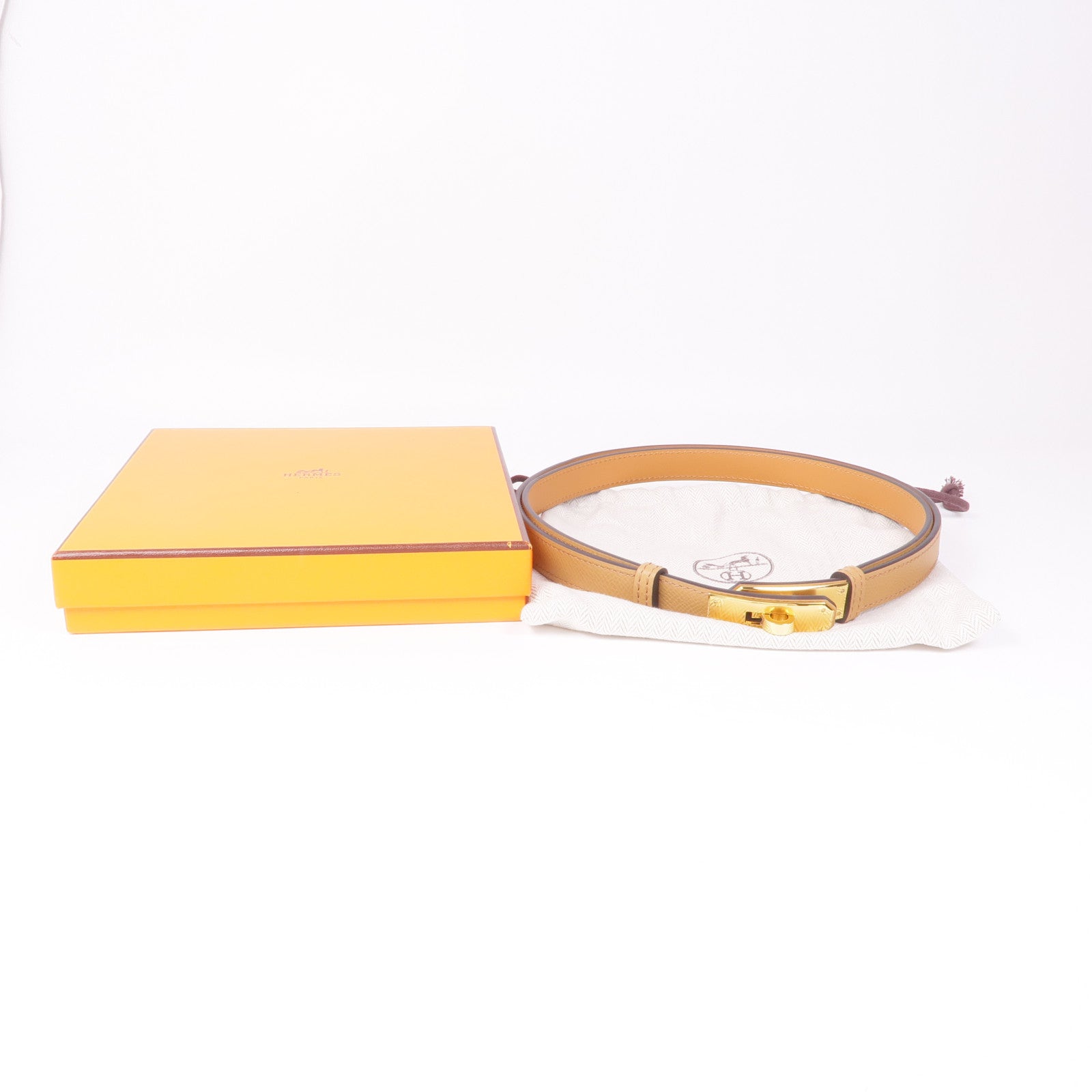 HERMES Epsom皮革Kelly 18 Belt金扣皮帶37 Gold