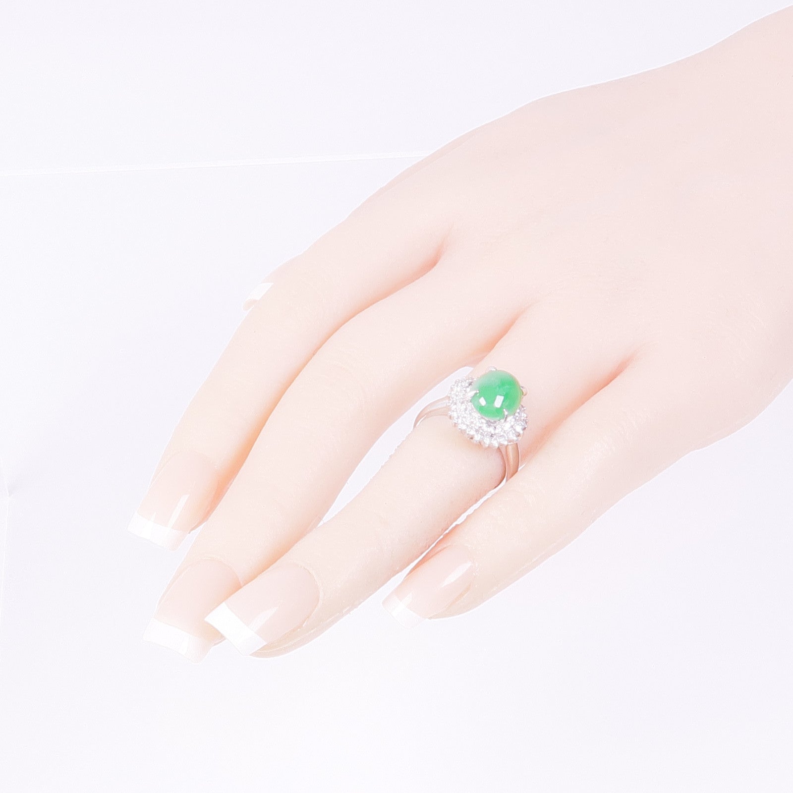 JEWELRY PT850鉑金Jade Diamond Ring翡翠/鑽石戒指US#5.25