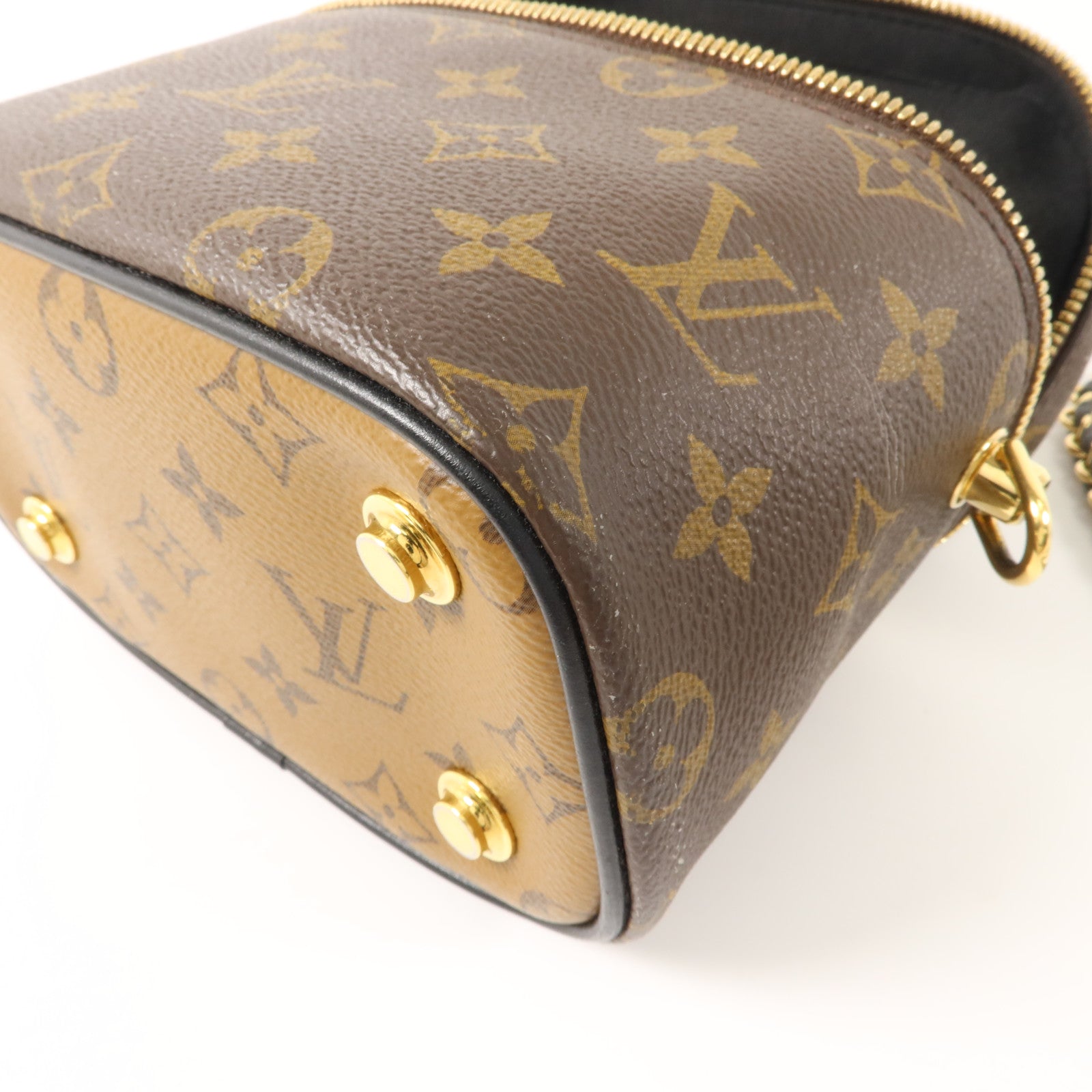 LOUIS VUITTON Monogram Reverse Vanity PM金扣手挽肩背兩用袋棕色