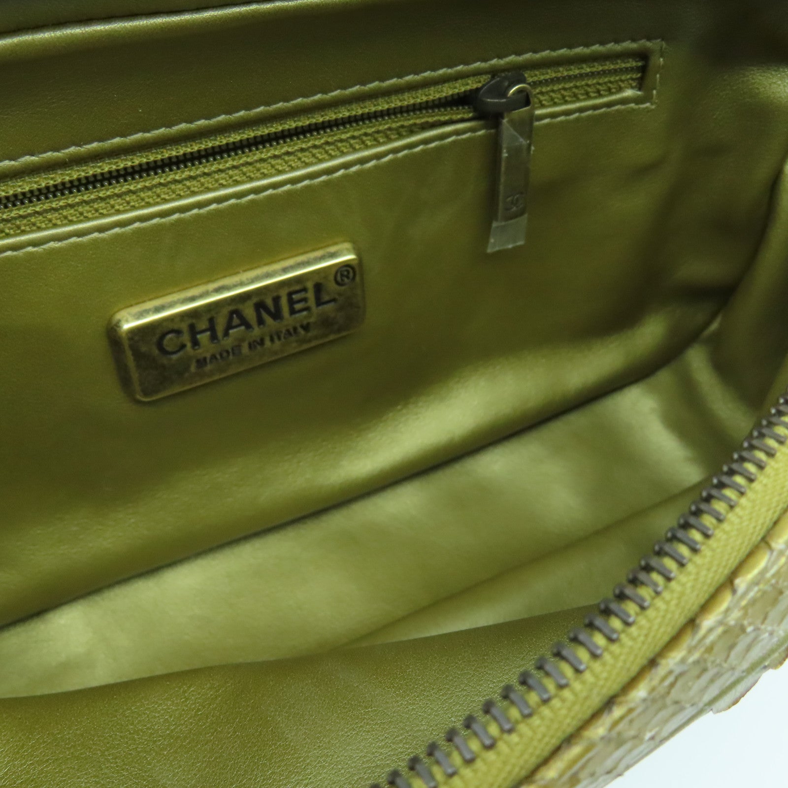 CHANEL 【清倉大減價】蛇皮皮革Chain Shoulder金扣鏈帶肩背袋金色