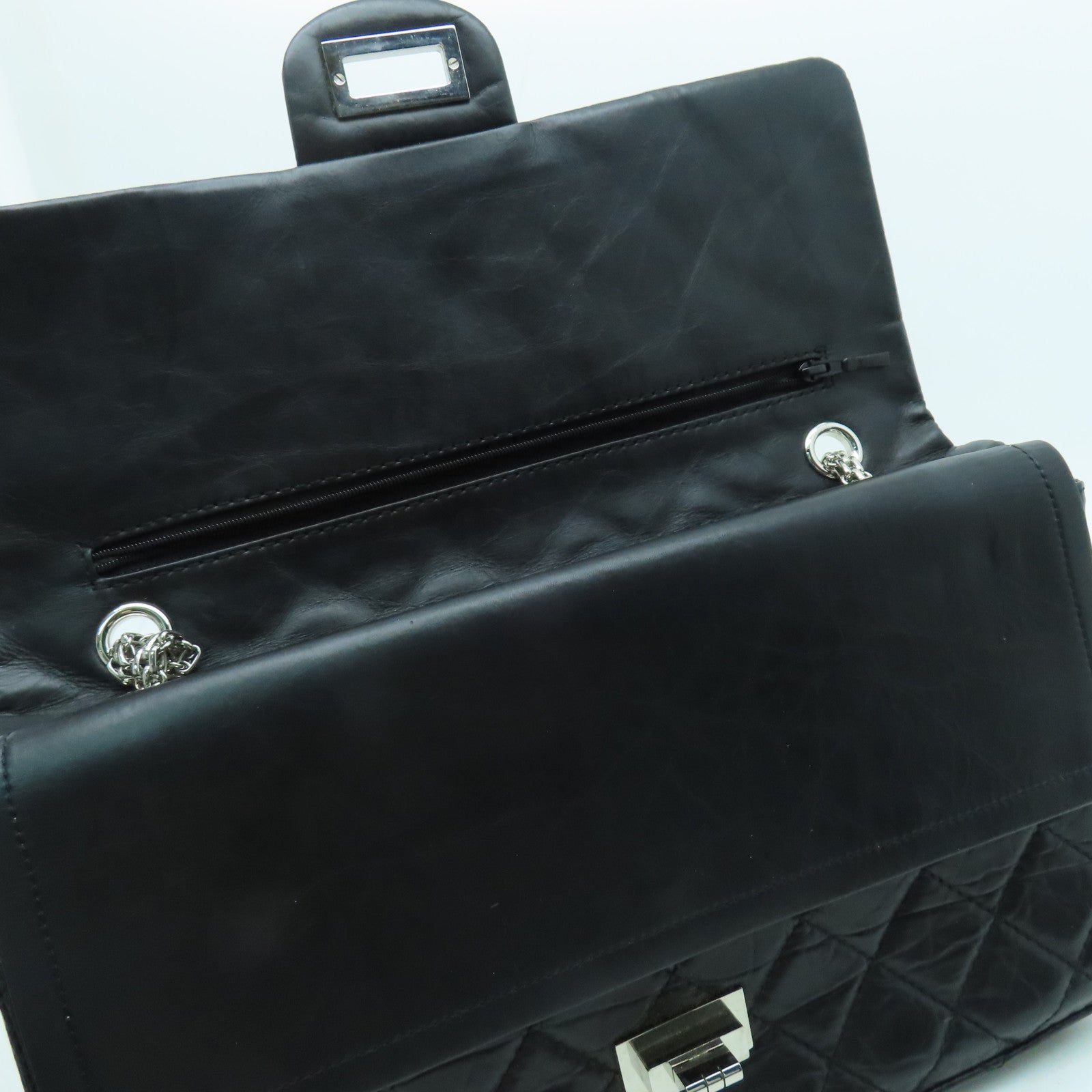 CHANEL 【清倉大減價】牛皮皮革2.55銀扣手挽肩背兩用袋黑色