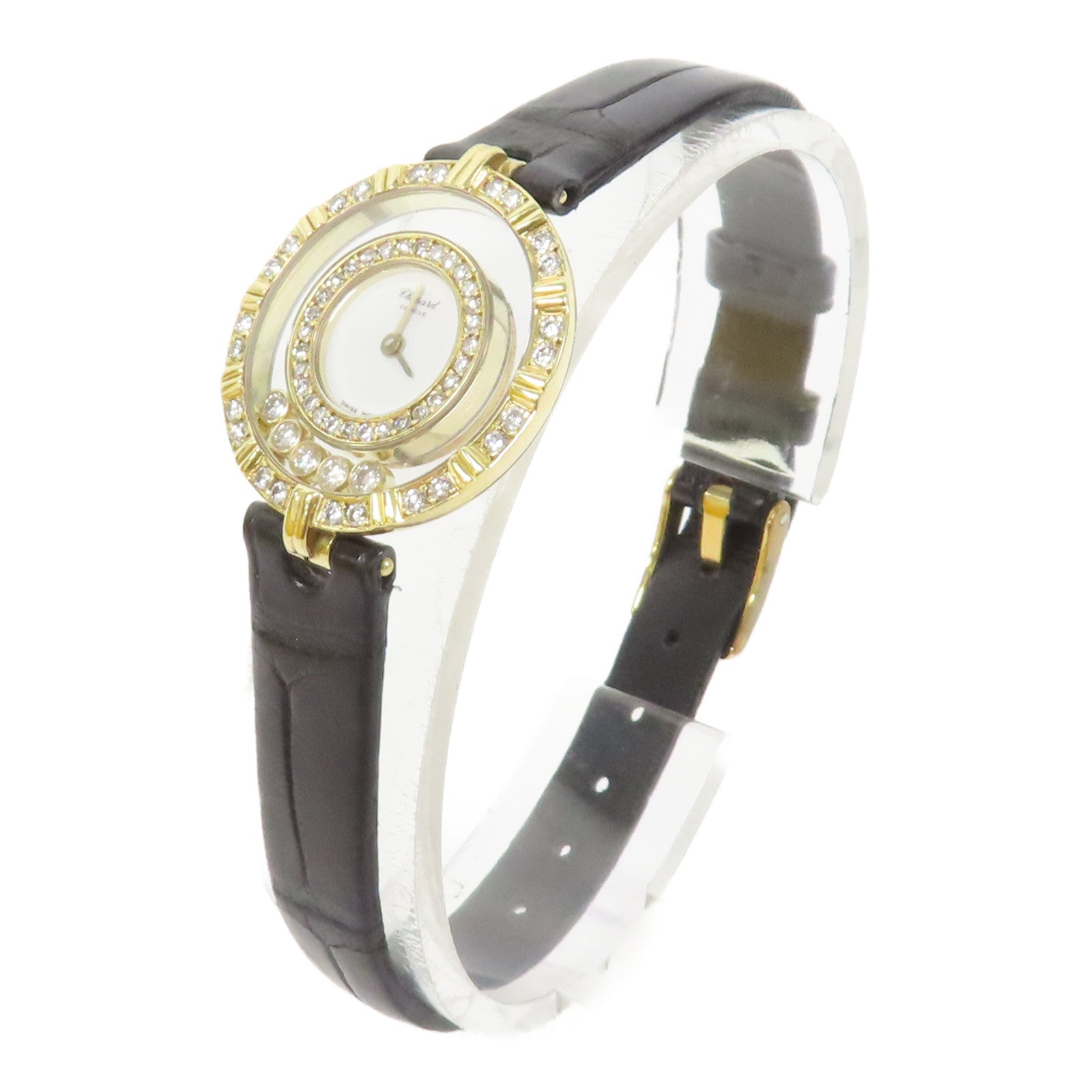 Chopard Happy Diamonds 18K黃金手錶石英機芯白色