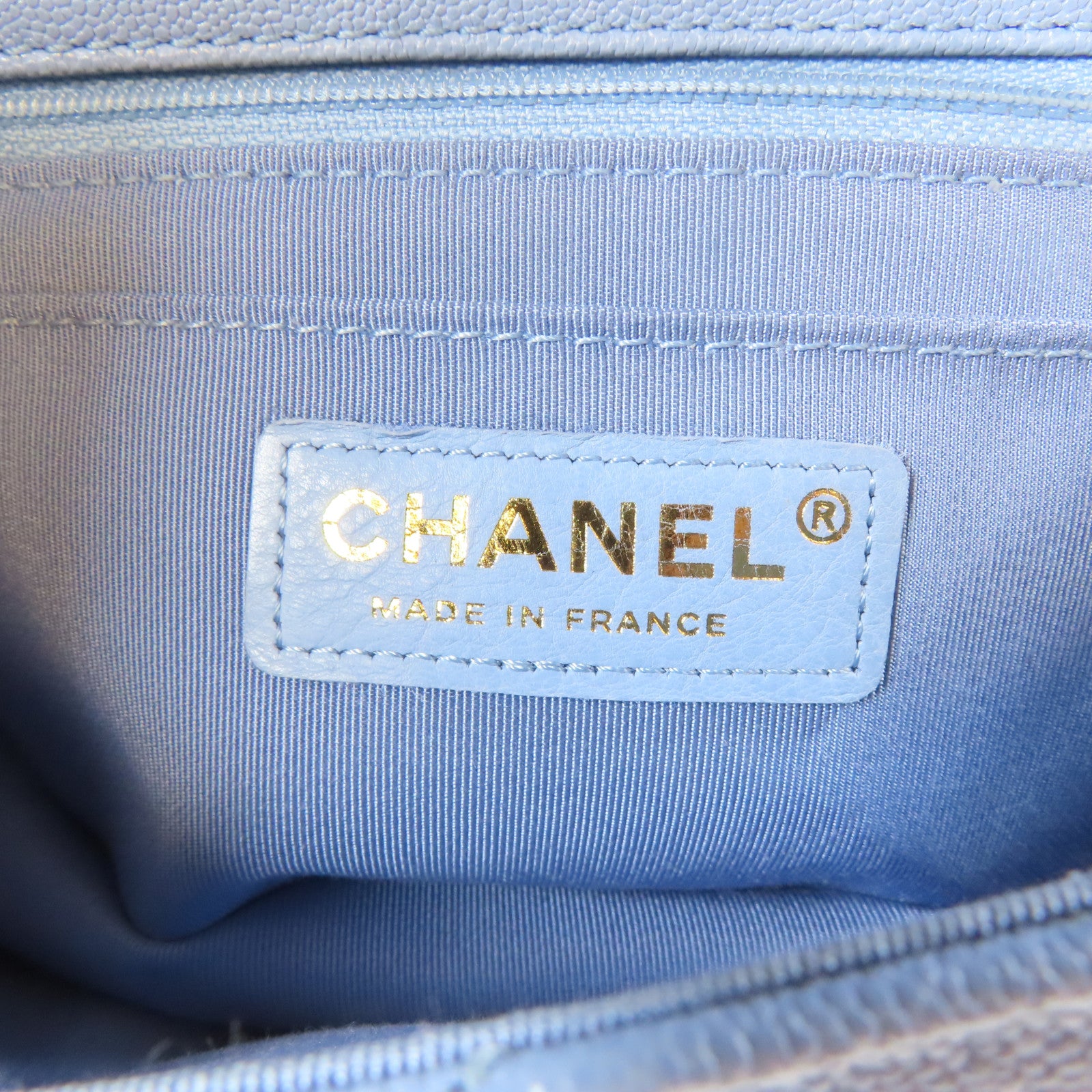 CHANEL 【激減優惠】菱格Caviar皮革Chain Shoulder金扣鏈帶肩背袋藍色/米色