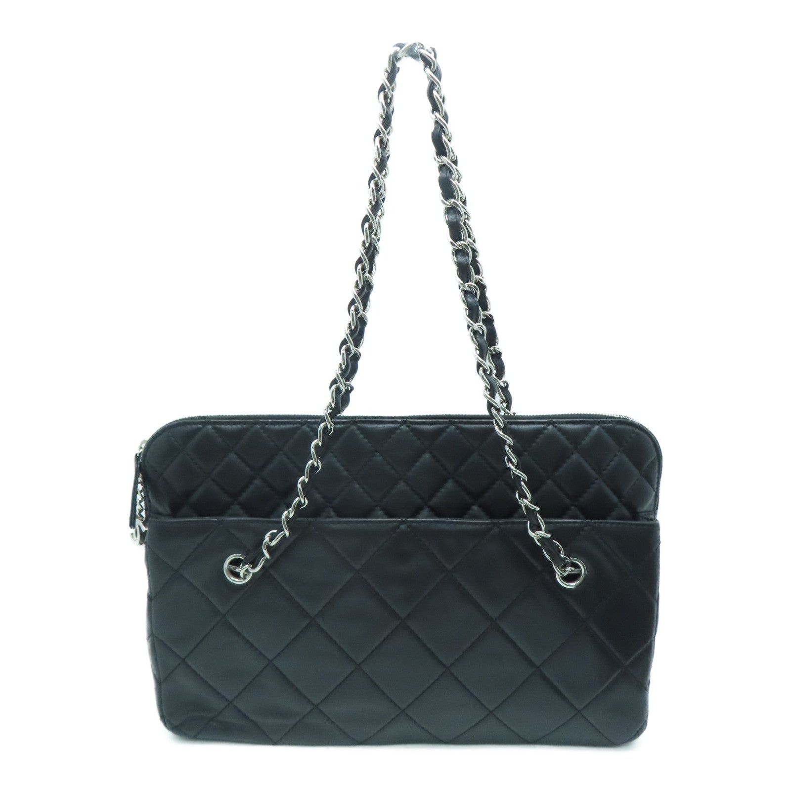 CHANEL 【激減優惠】菱格牛皮皮革Shoulder Bag銀扣鏈帶肩背袋黑色