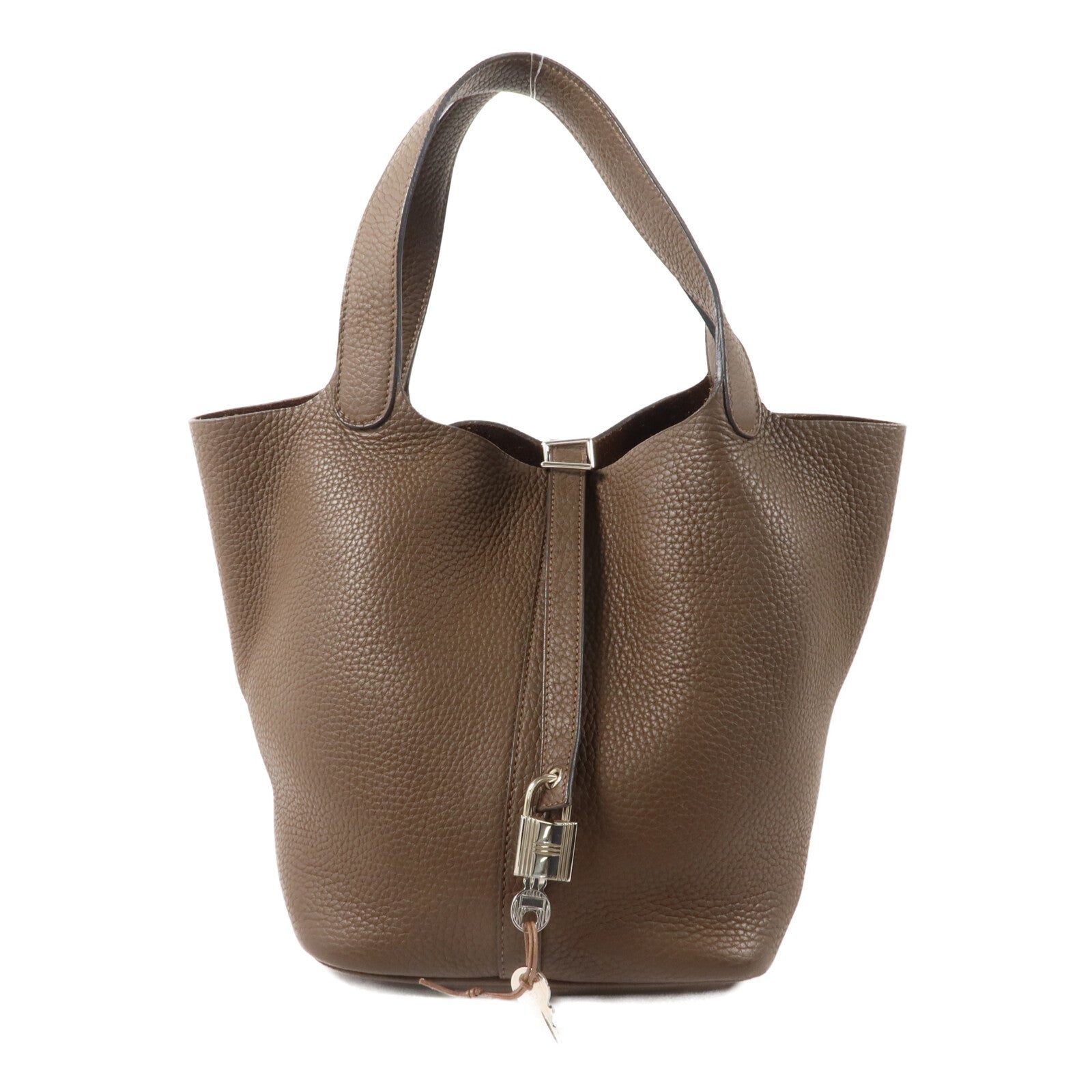 HERMES Clemence皮革Picotin MM扣手挽袋Chocolat