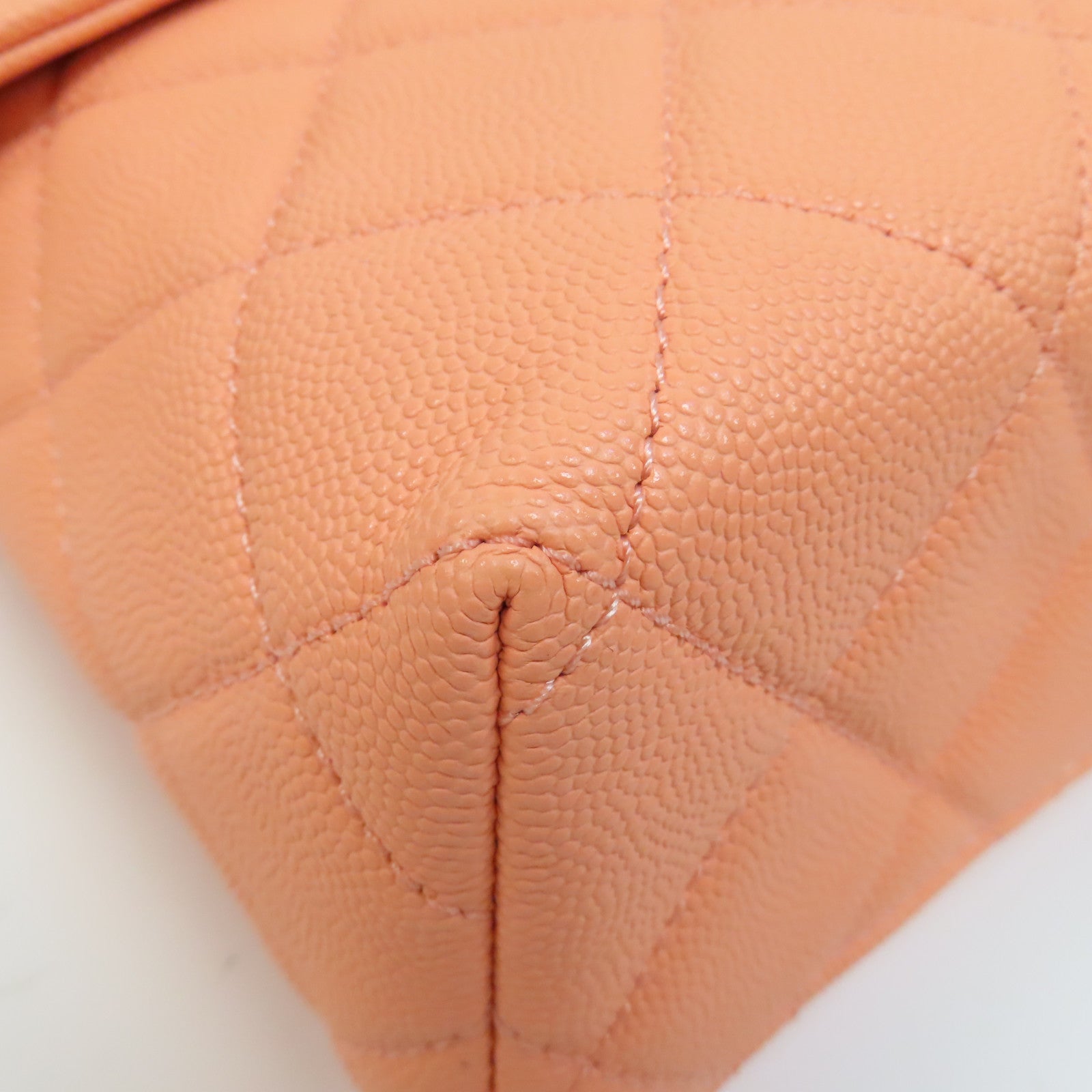 CHANEL 菱格Caviar皮革Chain Shoulder Bag金扣手挽肩背兩用袋粉橙色