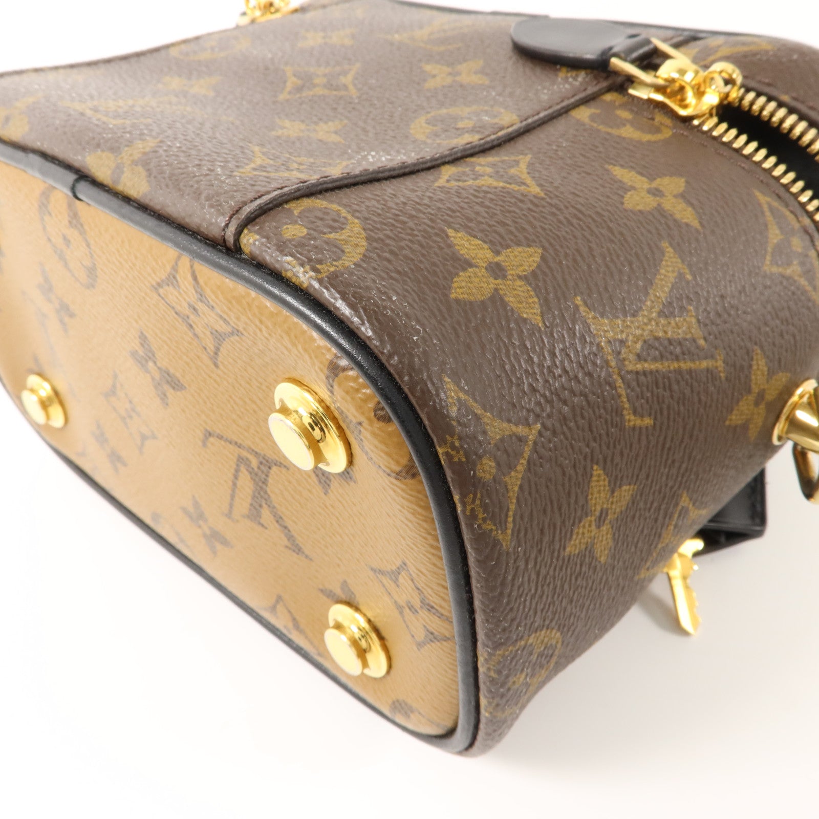LOUIS VUITTON Monogram Reverse Vanity PM金扣手挽肩背兩用袋棕色