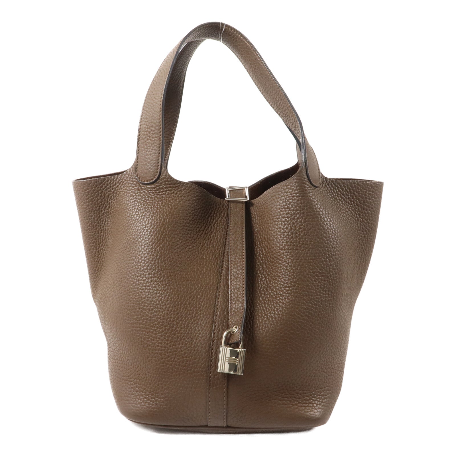 HERMES Clemence皮革Picotin MM扣手挽袋Chocolat