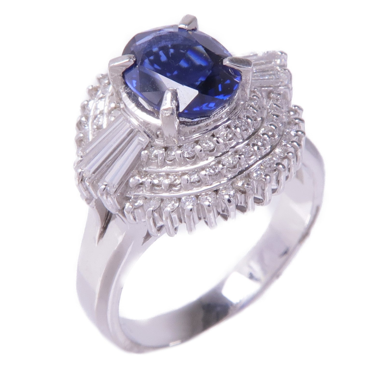 JEWELRY PT900鉑金Sapphire Diamond Ring藍寶石/鑽石戒指US#6.5