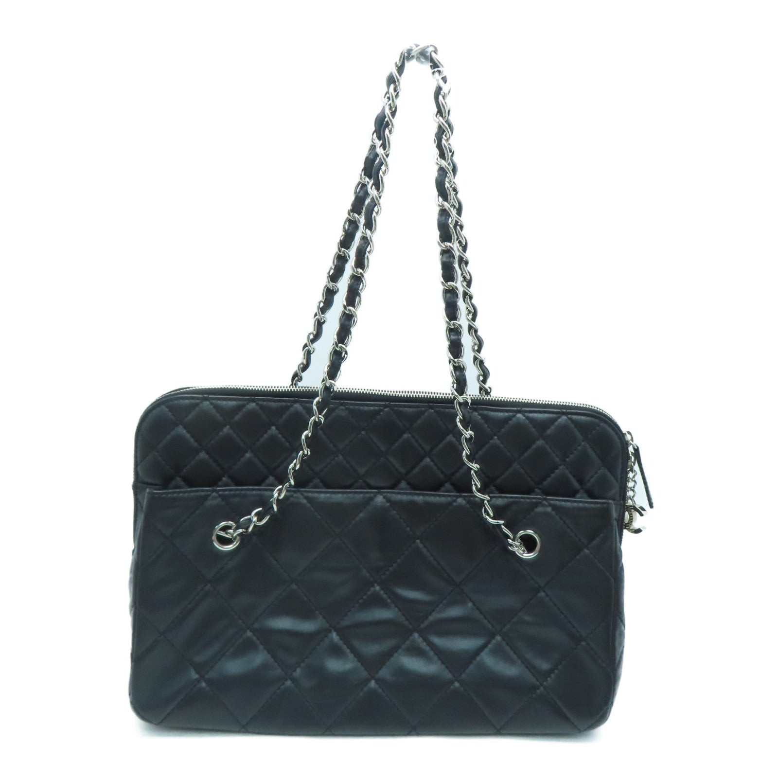 CHANEL 【激減優惠】菱格牛皮皮革Shoulder Bag銀扣鏈帶肩背袋黑色