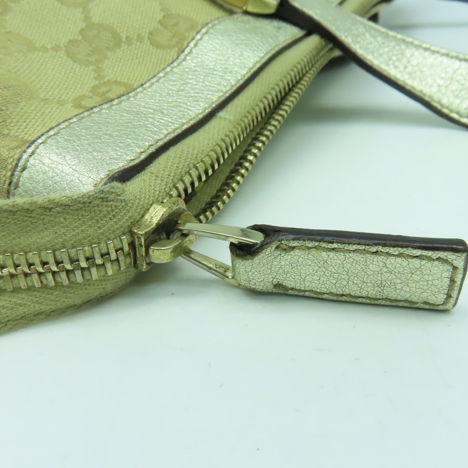 GUCCI 【激減優惠】帆布Hand Bag金扣手挽袋銀色/米色