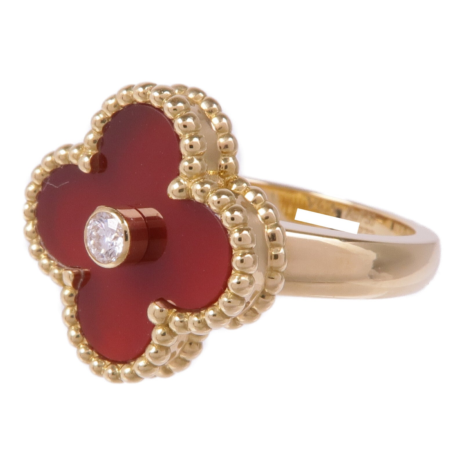 Van Cleef & Arpels 18K黃金Vintage Alhambra Ring縞瑪瑙/鑽石戒指VCA#48/US#4.5