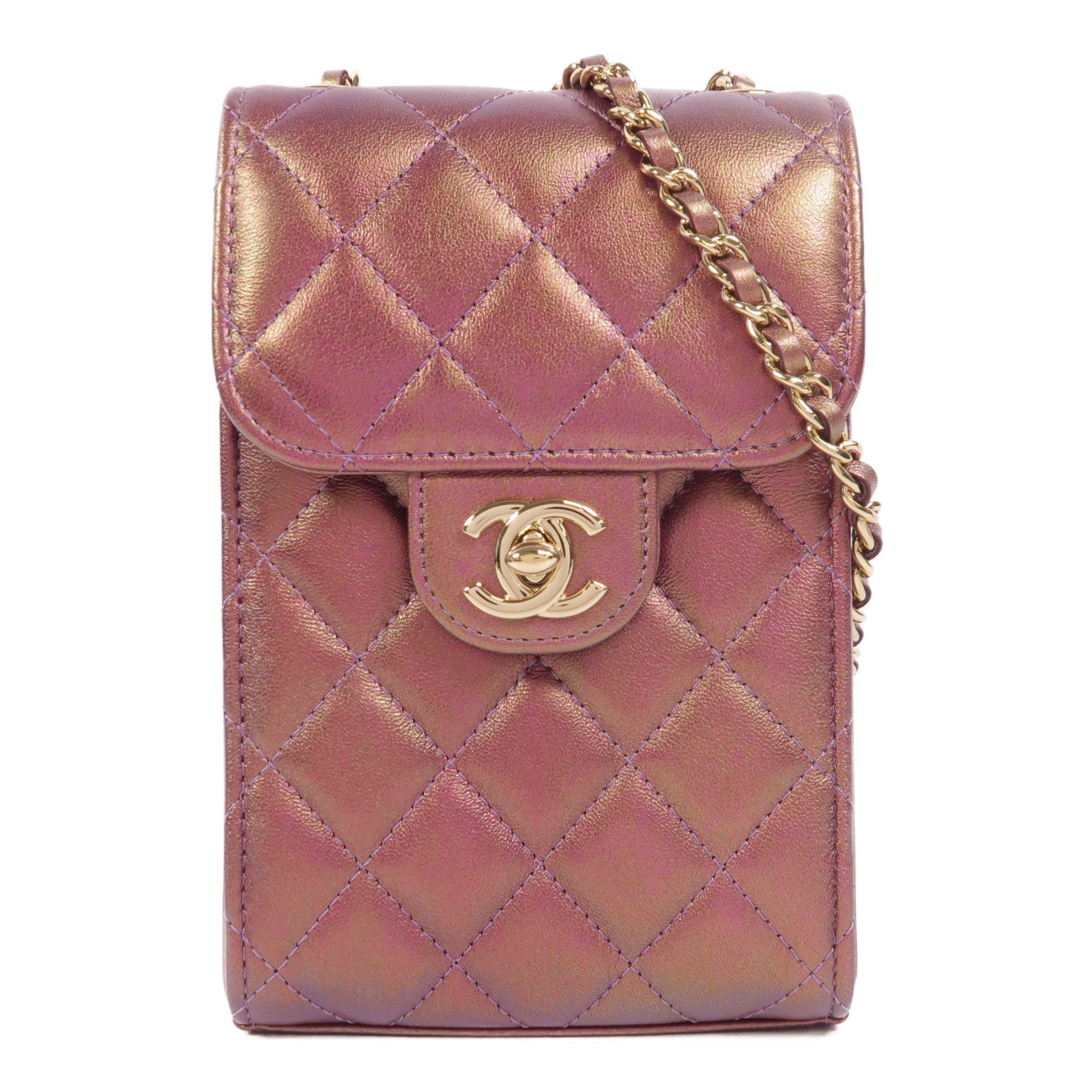 CHANEL 羊皮皮革Phone Bag金扣鏈帶肩背袋
